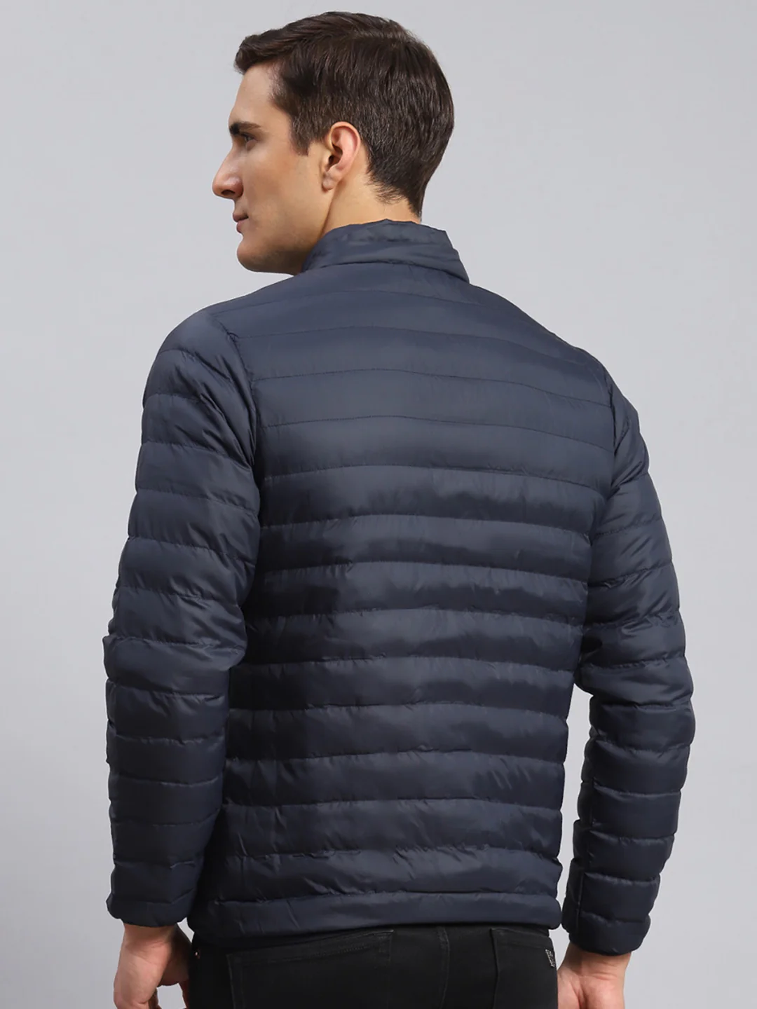 Men Navy Blue Solid Polyester Blend Jacket - Image 6