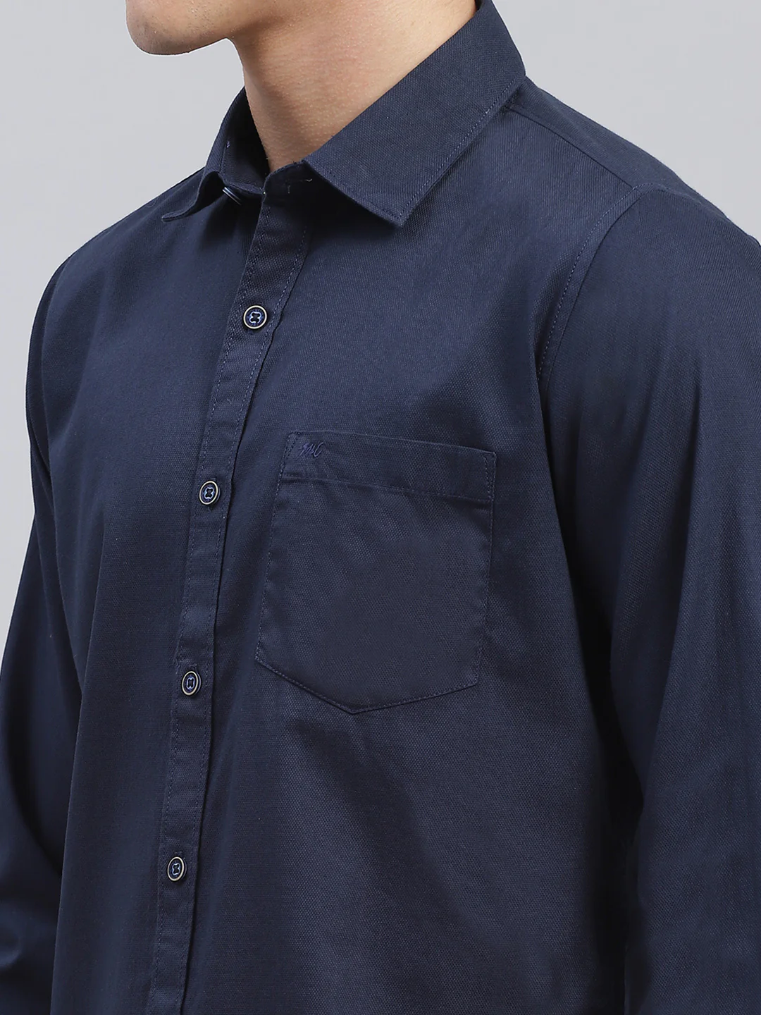 Men Navy Blue Solid Pure Cotton Shirt - Image 6