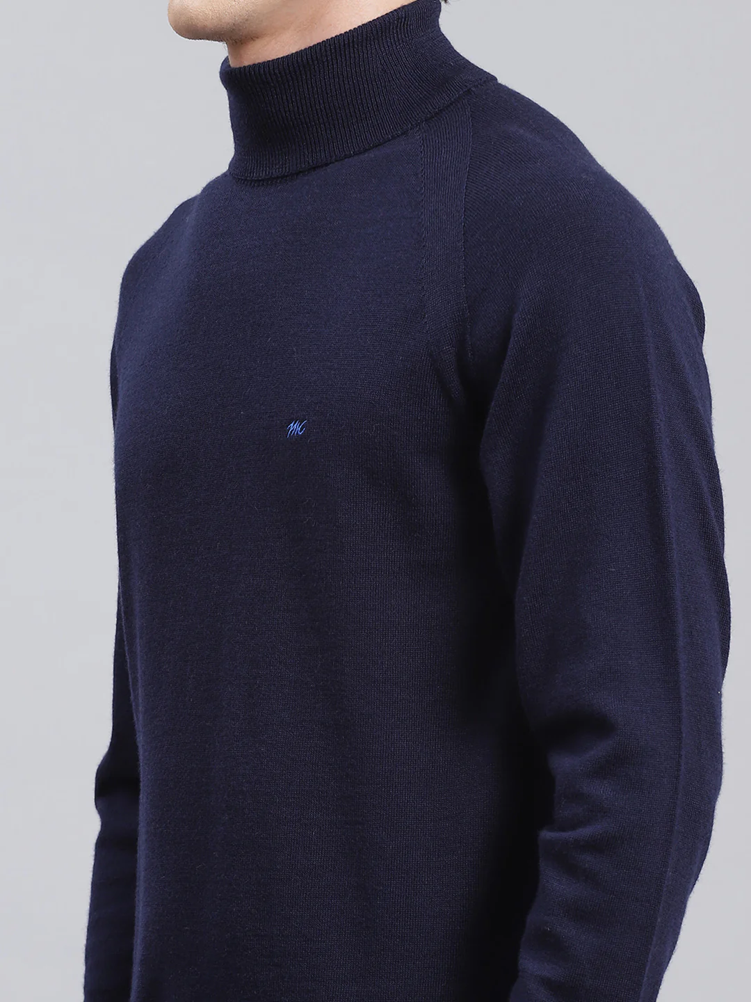 Men Navy Blue Solid Pure wool Pullover - Image 6
