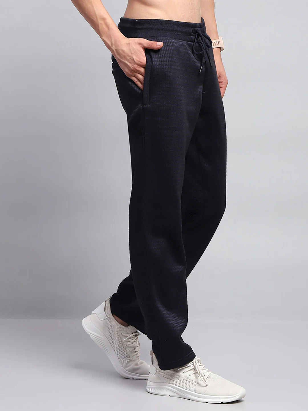 Men Navy Blue Solid Regular Fit Lower - Image 4