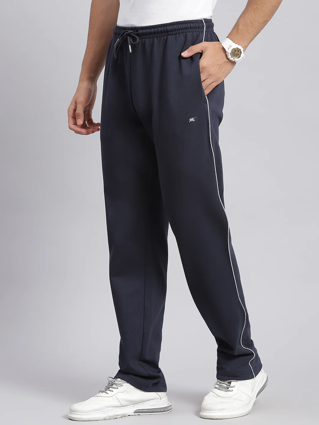 Men Navy Blue Solid Regular Fit Winter Lowers - Image 3