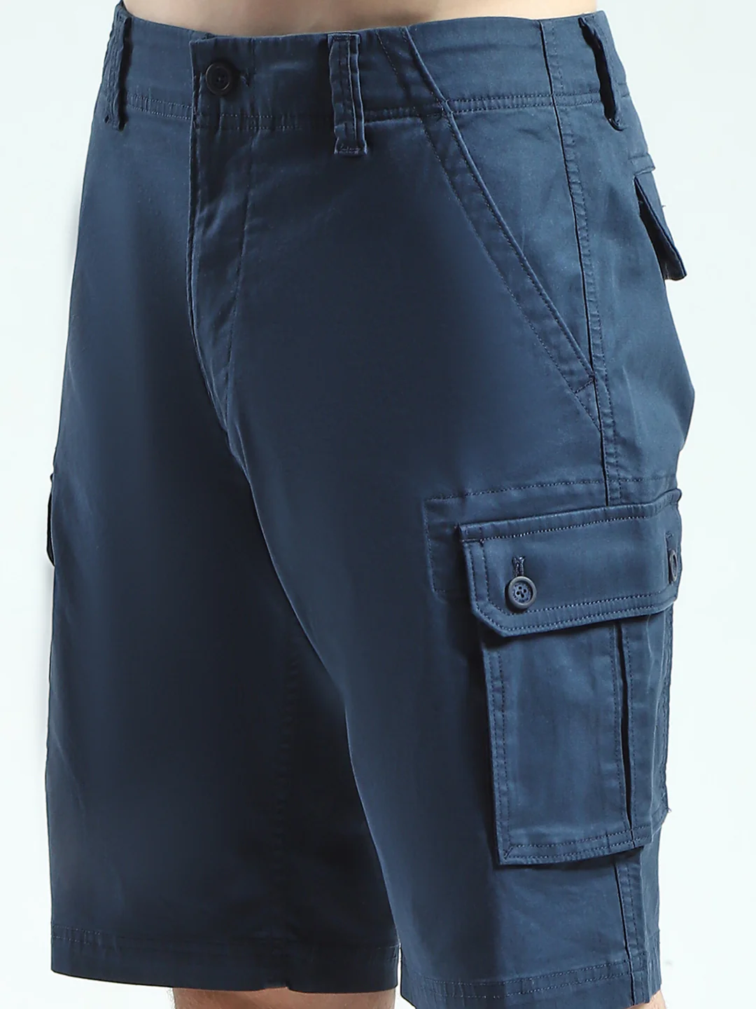 Men Navy Blue Solid Regular Fit Shorts - Image 6