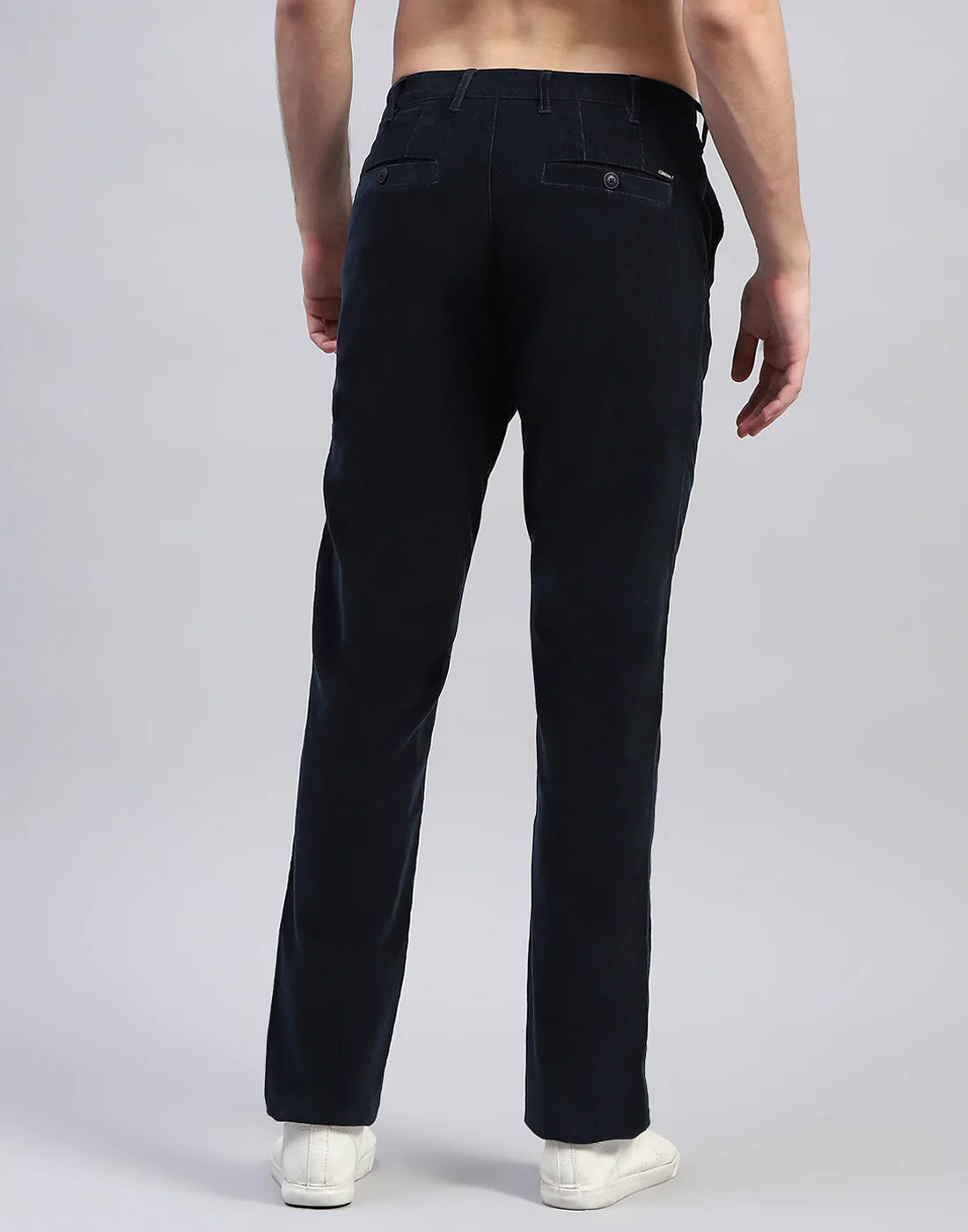 Men Navy Blue Solid Regular Fit Trouser - Image 5
