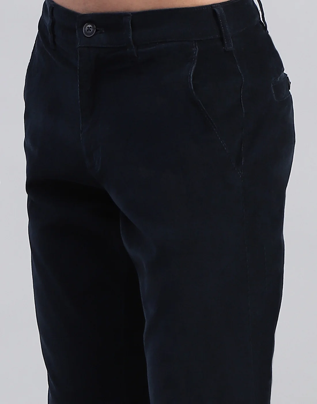 Men Navy Blue Solid Regular Fit Trouser - Image 6