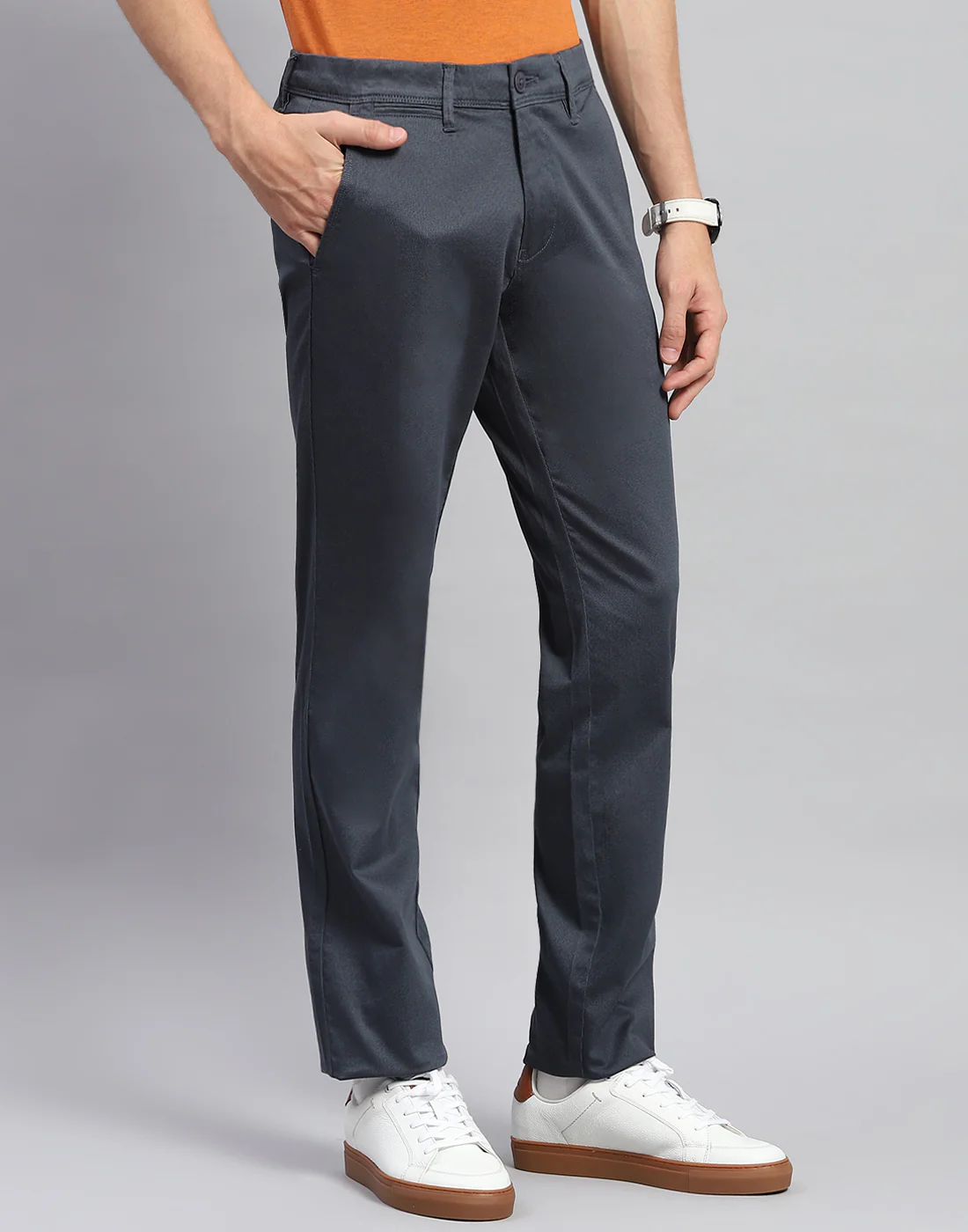 Men Navy Blue Solid Regular Fit Trouser - Image 4