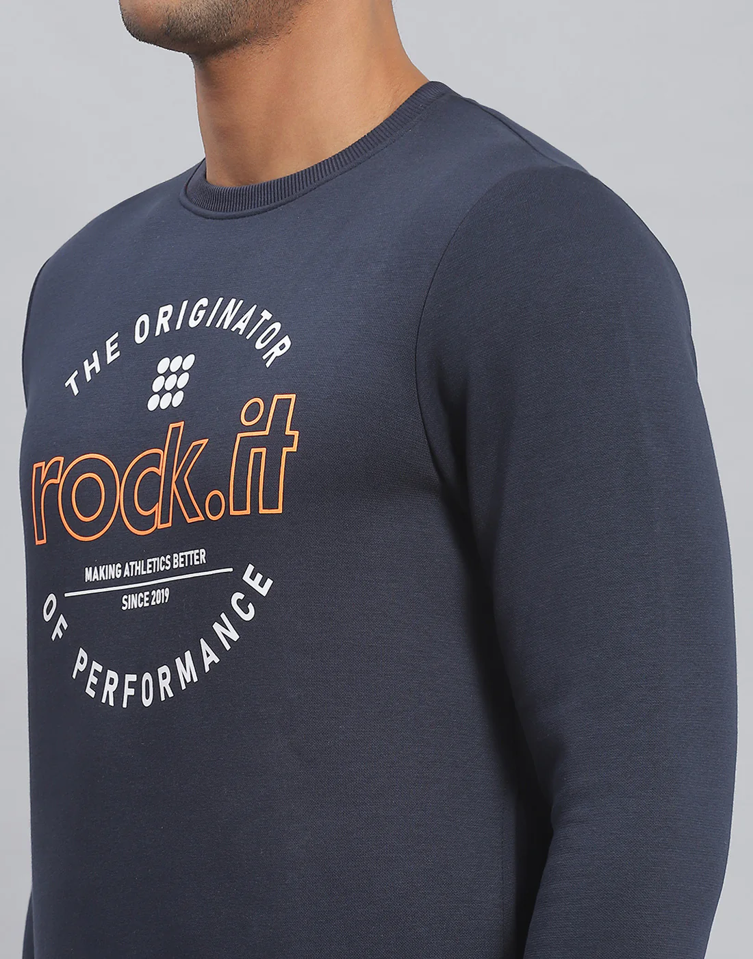 Rock.it Men Navy Blue Solid Round Neck Full Sleeve Sweatshirt - Image 6