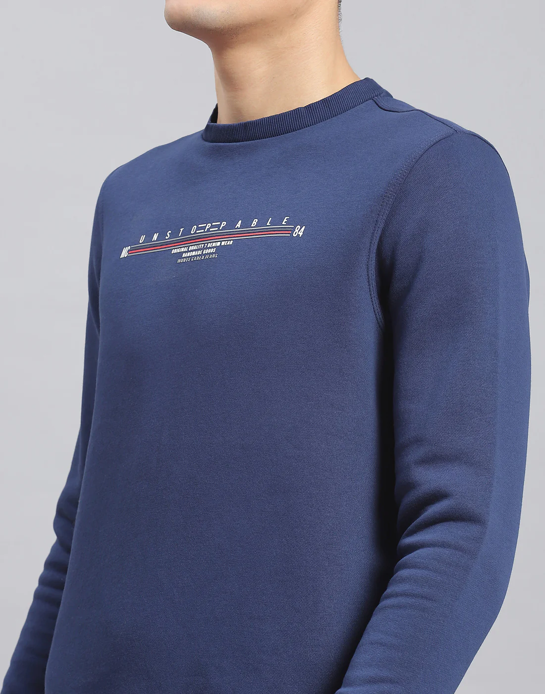 Men Navy Blue Solid Round Neck Full Sleeve Sweatshirt - Image 6