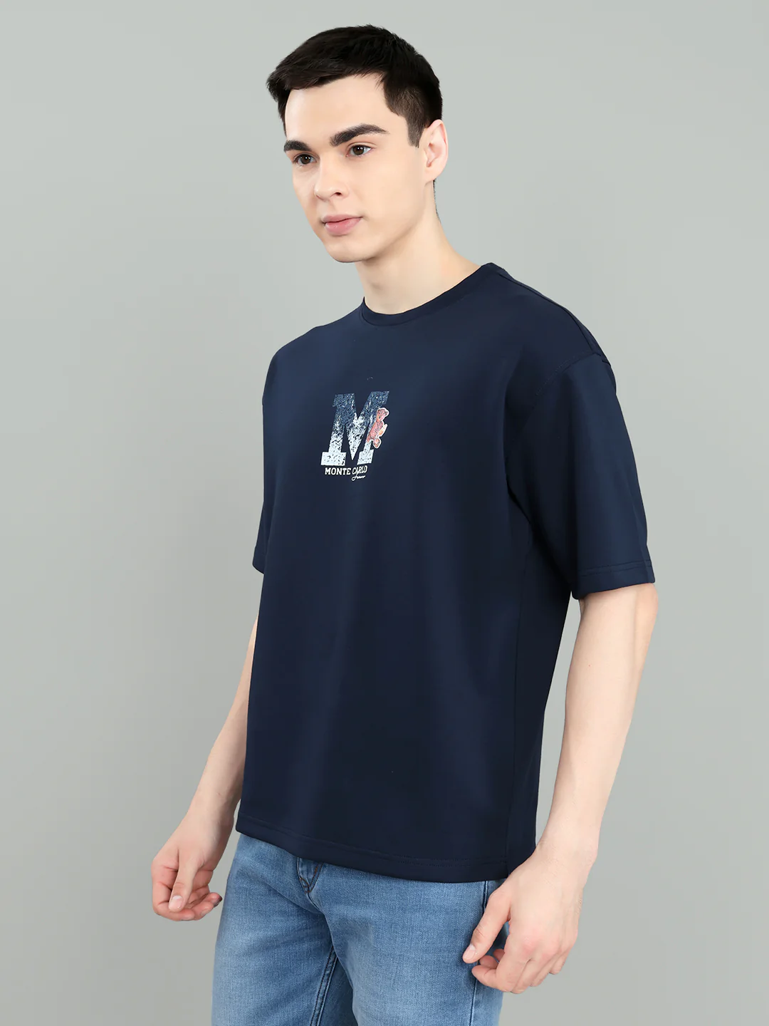 Men Navy Blue Solid Round Neck Half Sleeve T-Shirt - Image 2