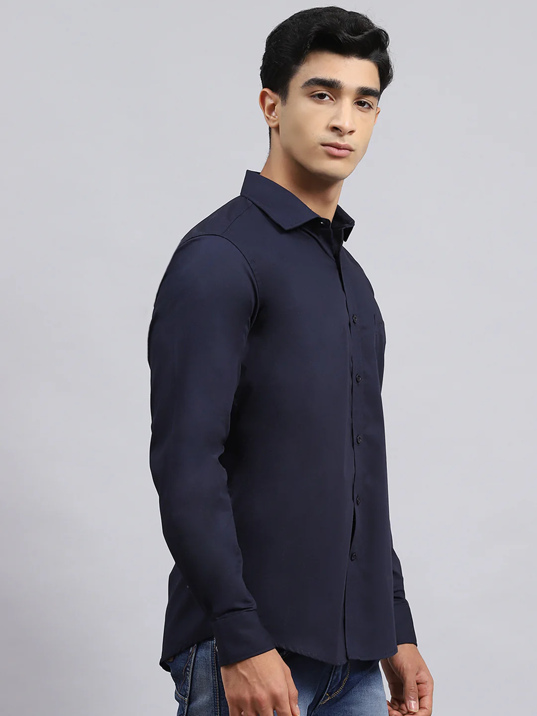 Men Navy Blue Solid Shirt - Image 3