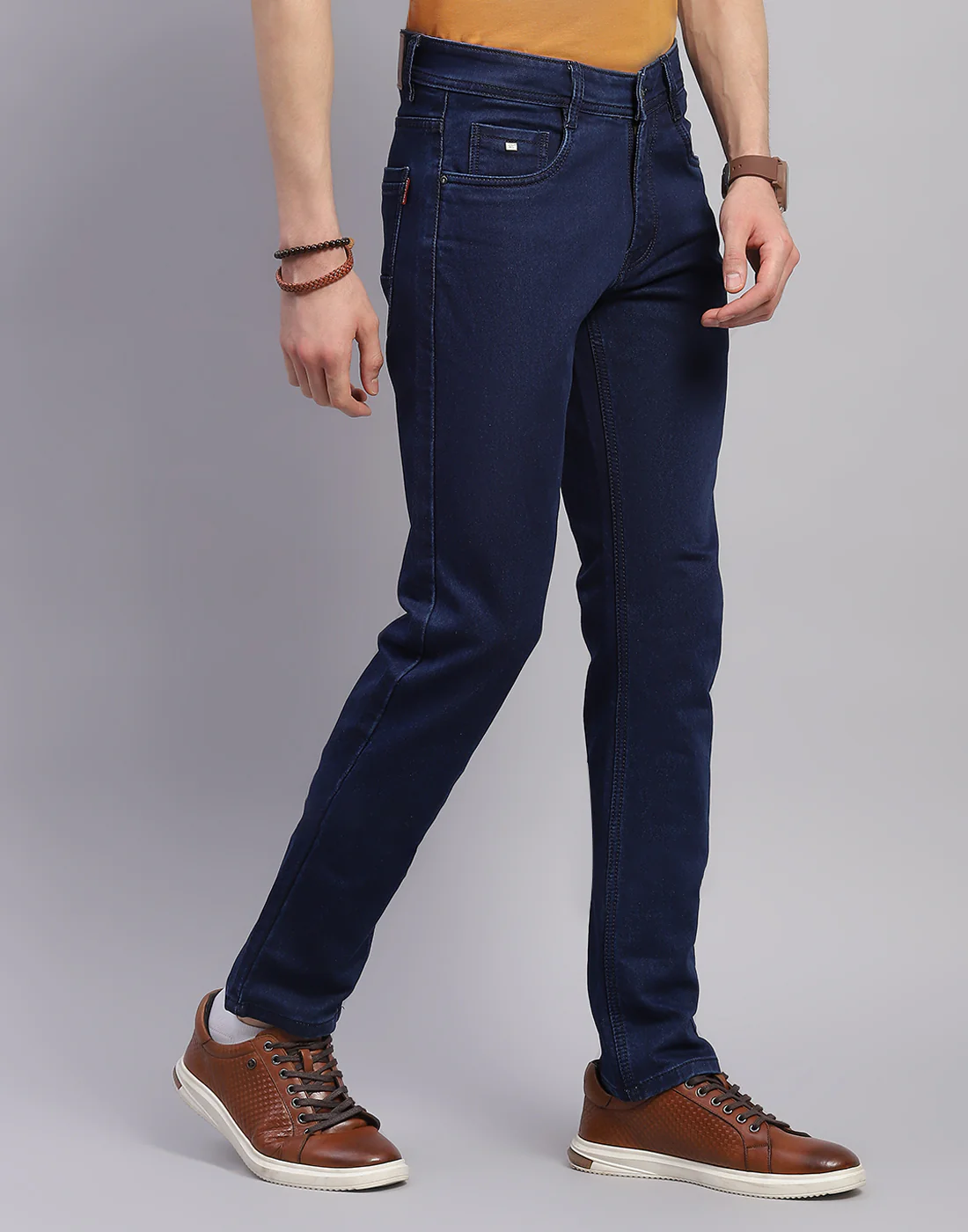 Men Navy Blue Solid Skinny Fit Denim - Image 4