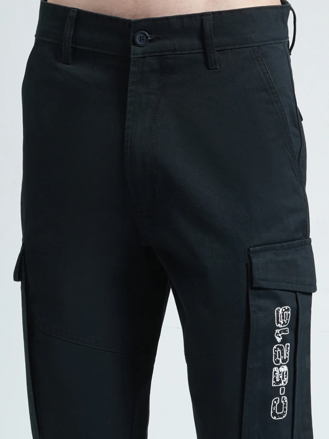 Men Navy Blue Solid Slim Fit Cargo - Image 6