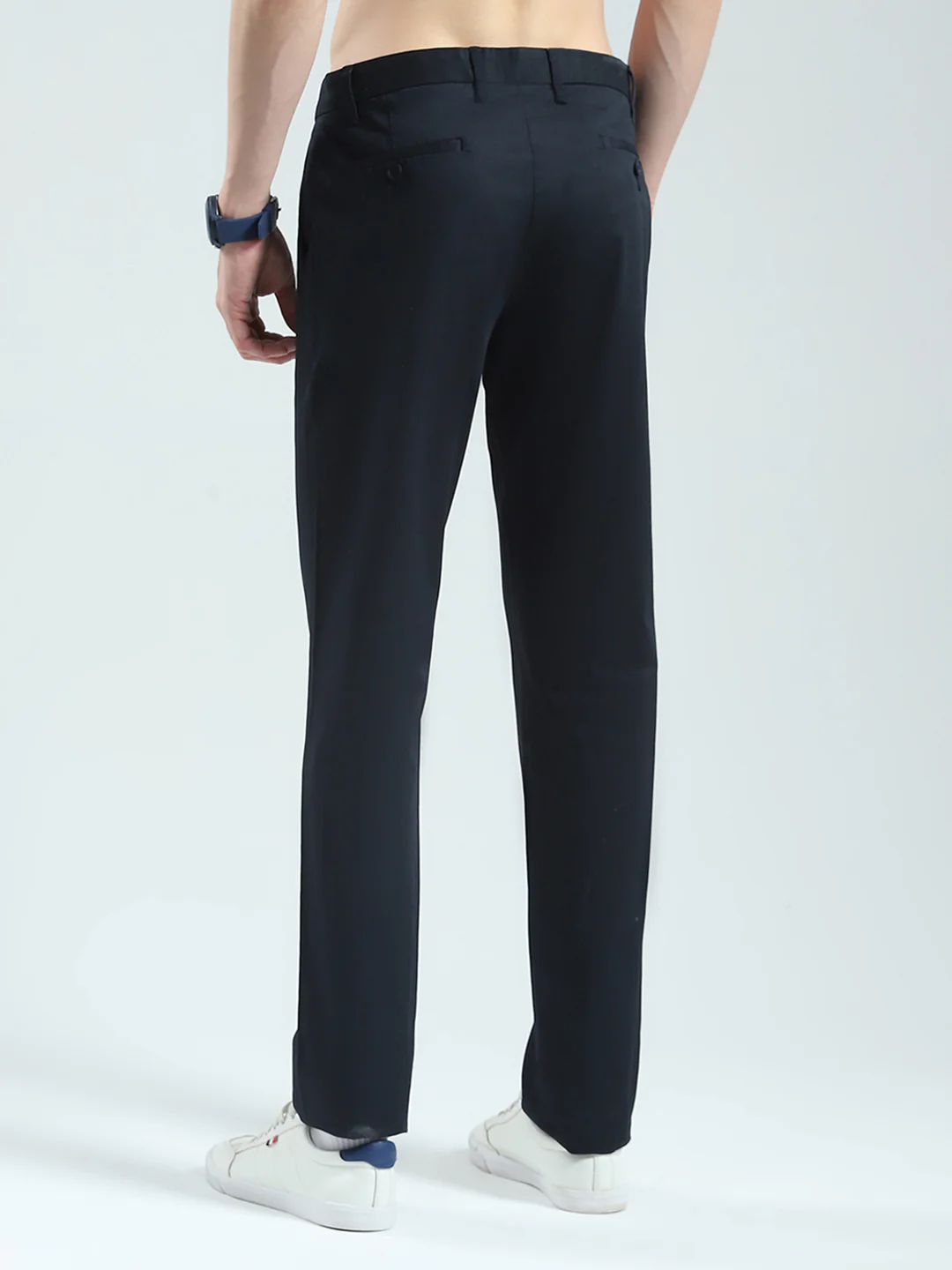 Men Navy Blue Solid Slim Fit Trouser - Image 5