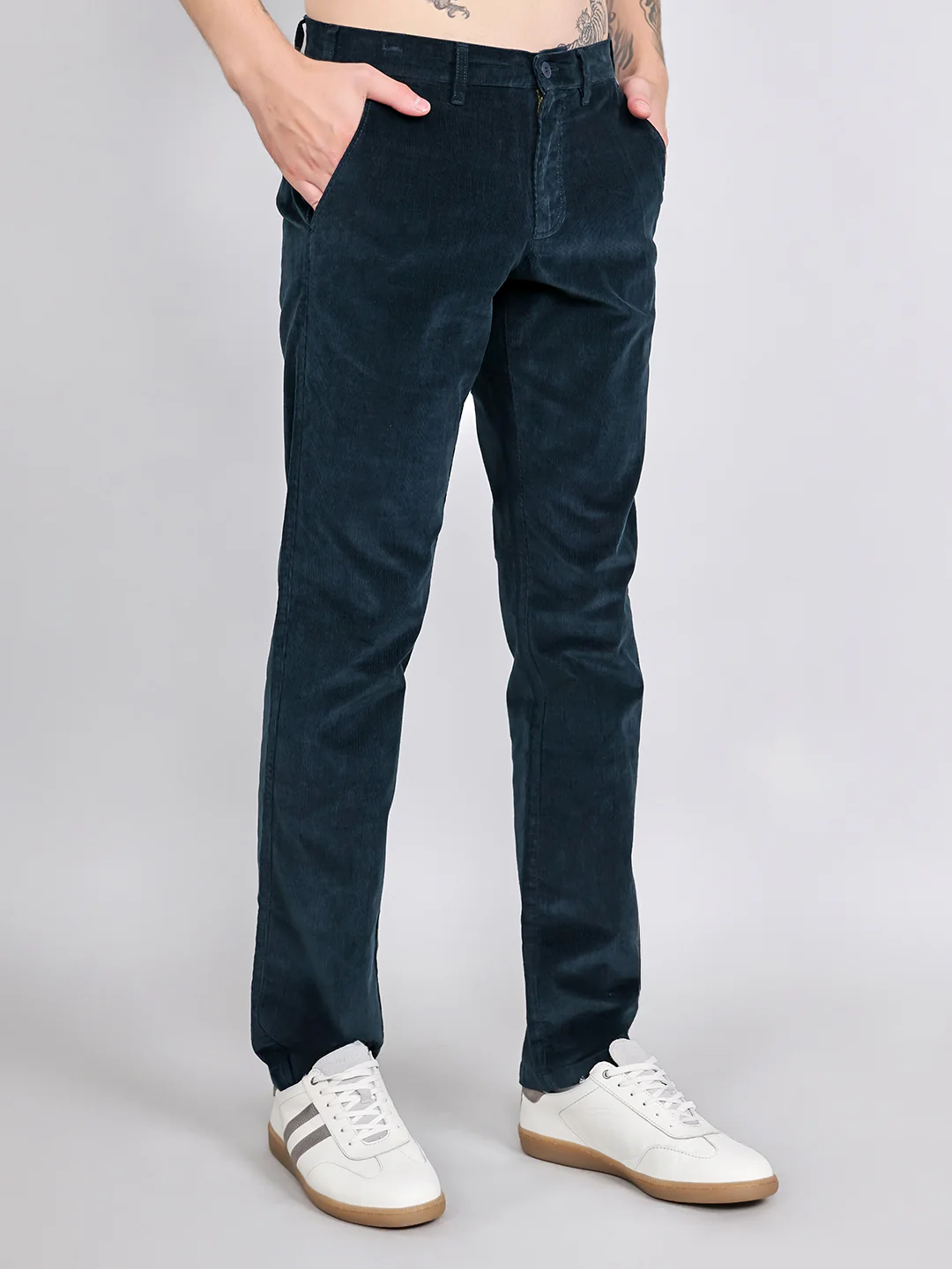 Men Navy Blue Solid Slim Fit Trouser - Image 3