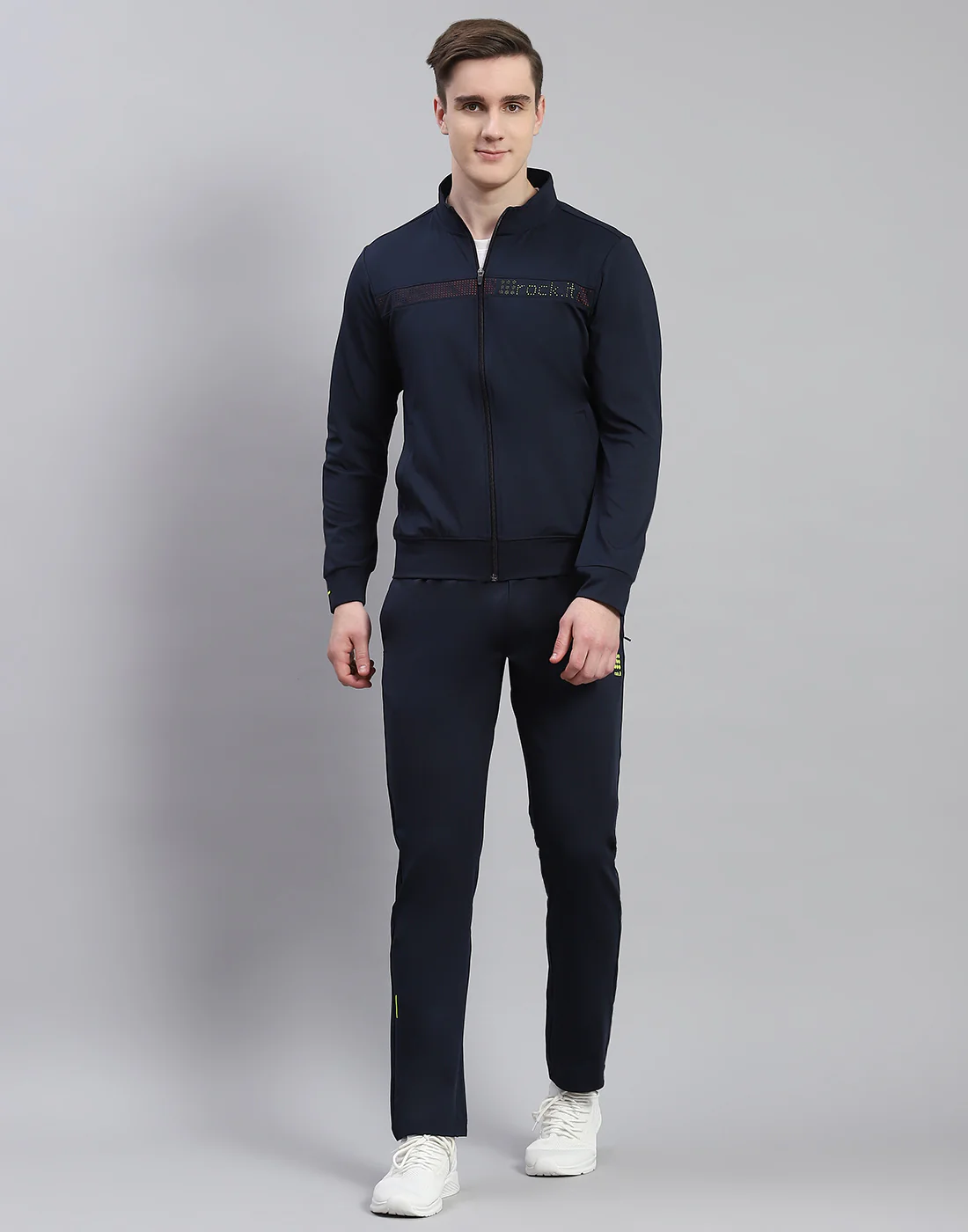 Rock.it Men Navy Blue Solid Stand Collar Full Sleeve Tracksuit - Image 2