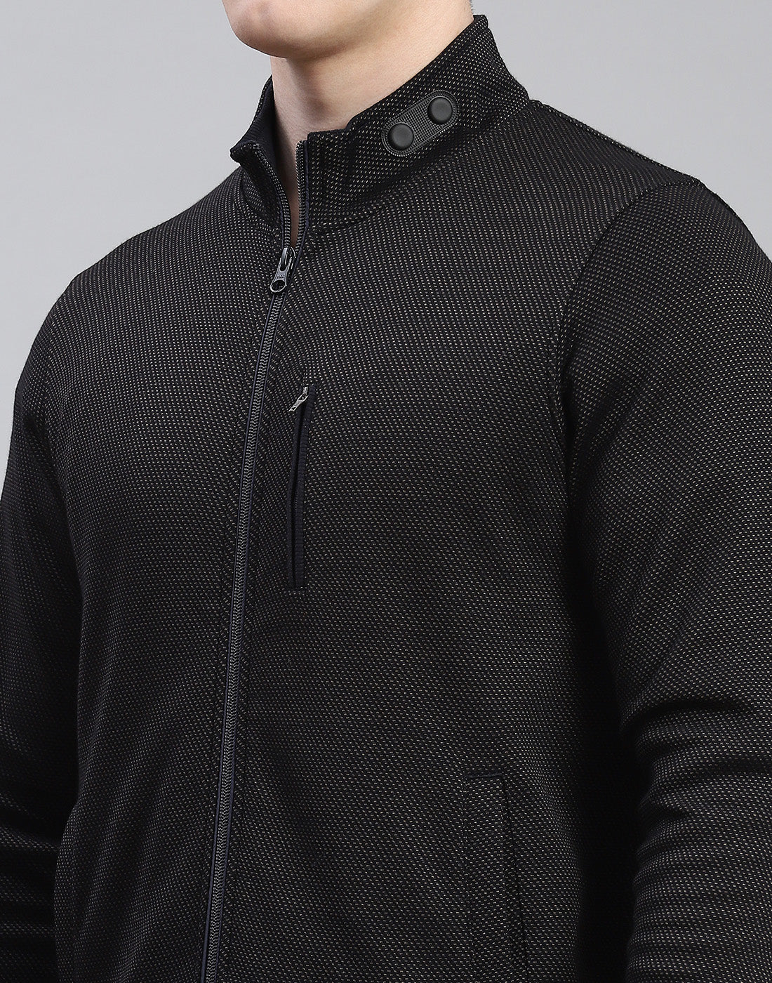 Men Navy Blue Solid Stand Collar Full Sleeve Tracksuit - Image 6