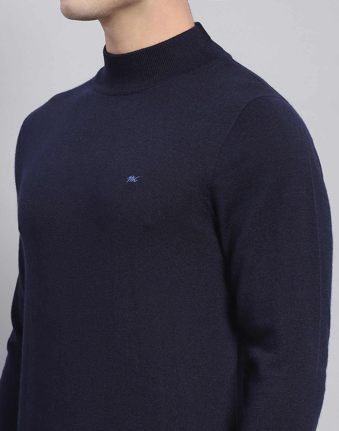 Men Navy Blue Solid T Neck Full Sleeve Pullover - Image 7
