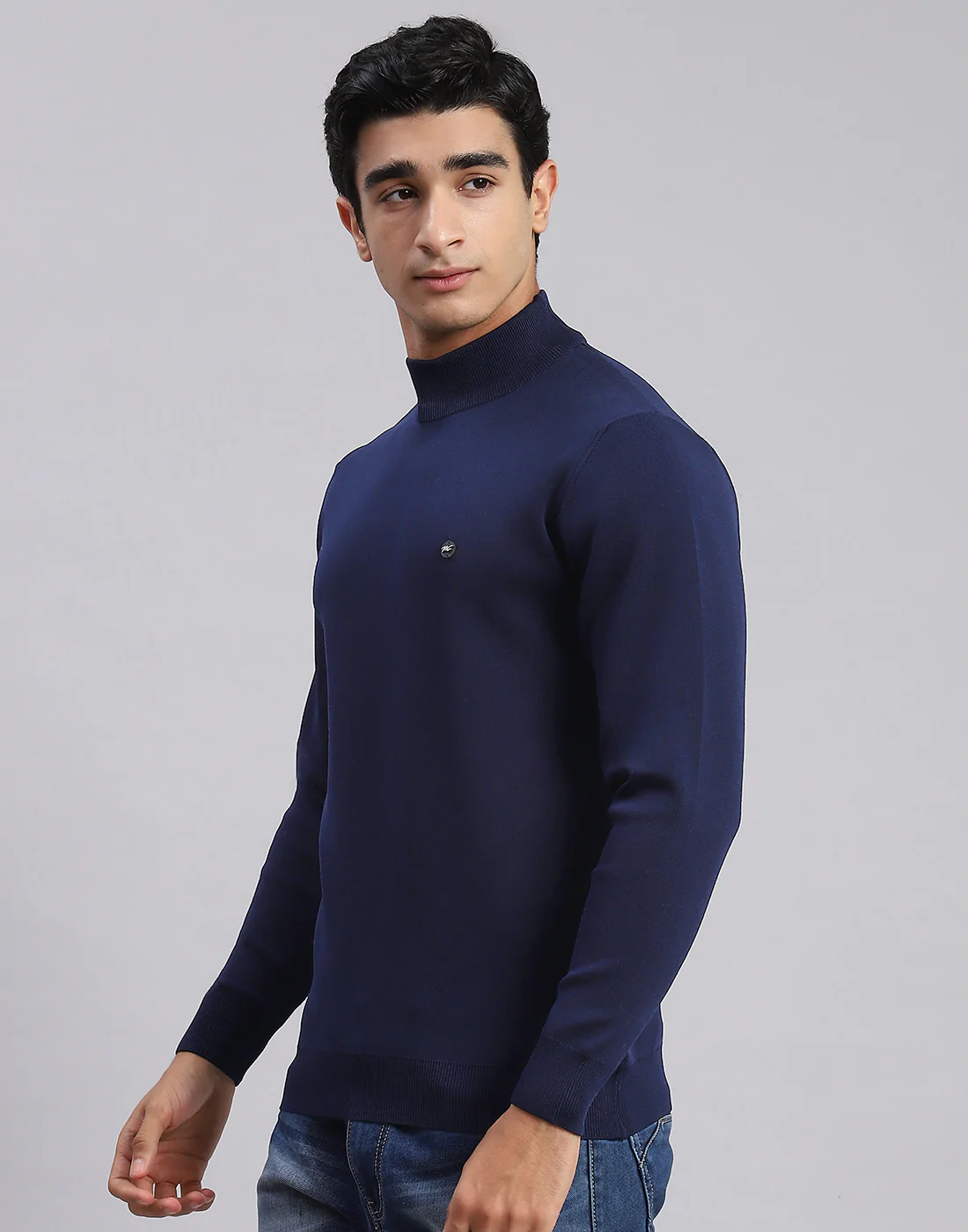 Men Navy Blue Solid T Neck Full Sleeve Sweaters/Pullovers - Image 3