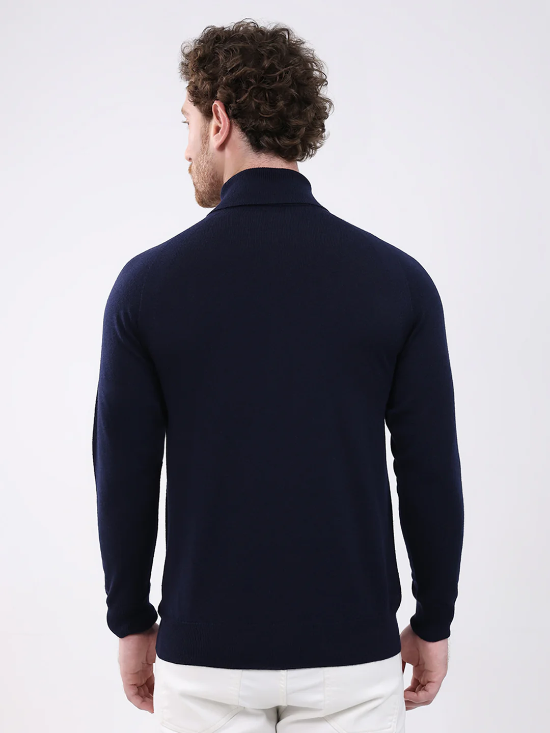 Men Navy Blue Solid Turtle Neck Full Sleeve Pullover - Image 5