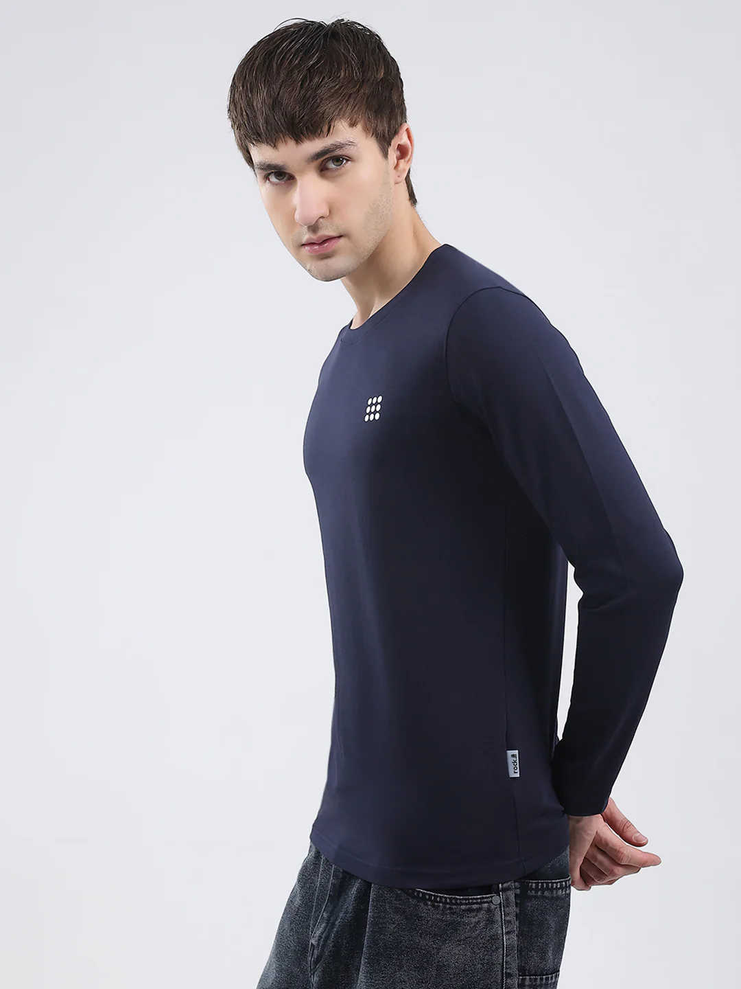 Rock.it Men Navy Blue Solid Round Neck Full Sleeve Winter T-Shirt - Image 3