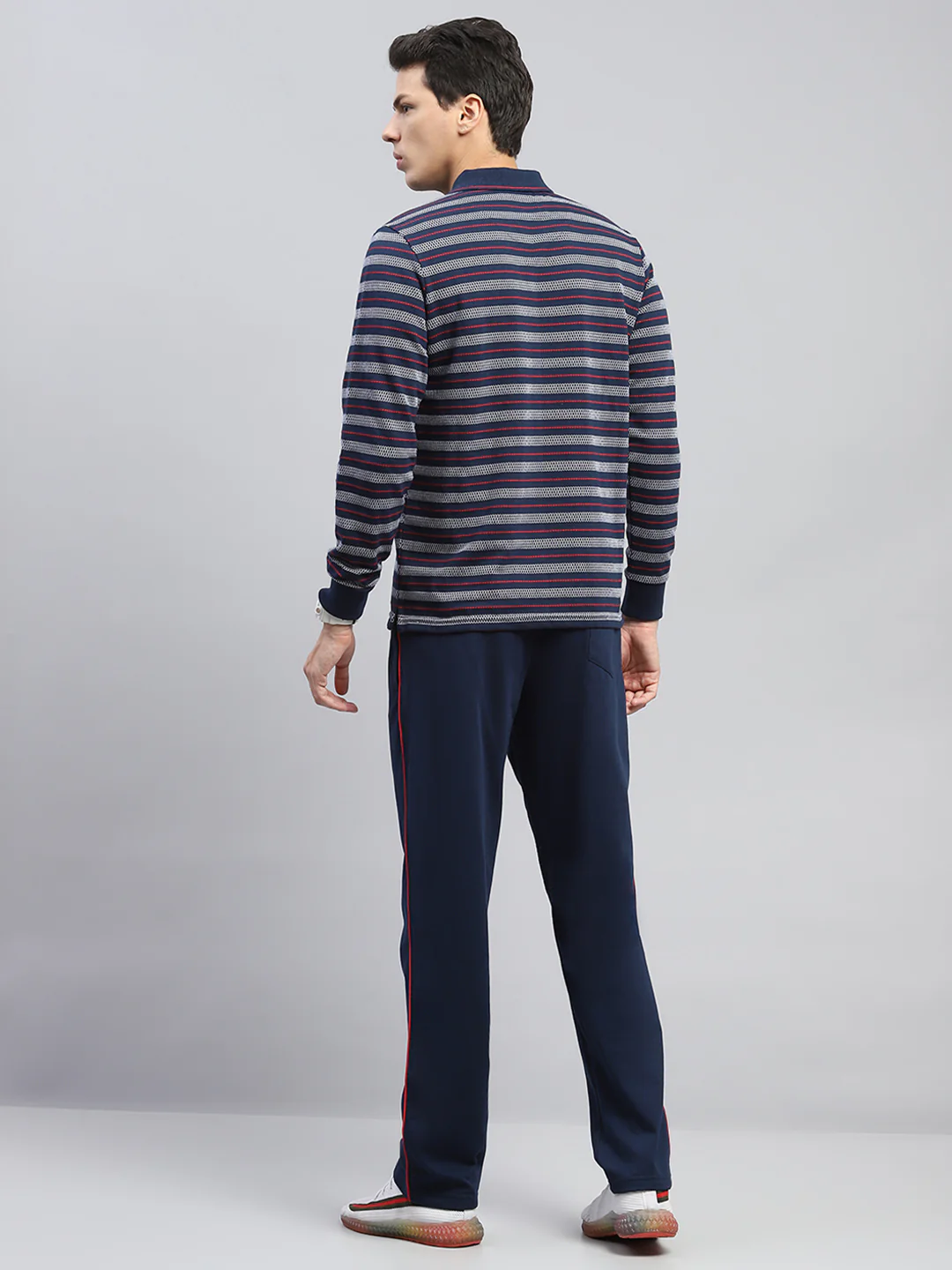 Men Navy Blue Stripe Collar Full Sleeve Winter Tracksuit - Image 5