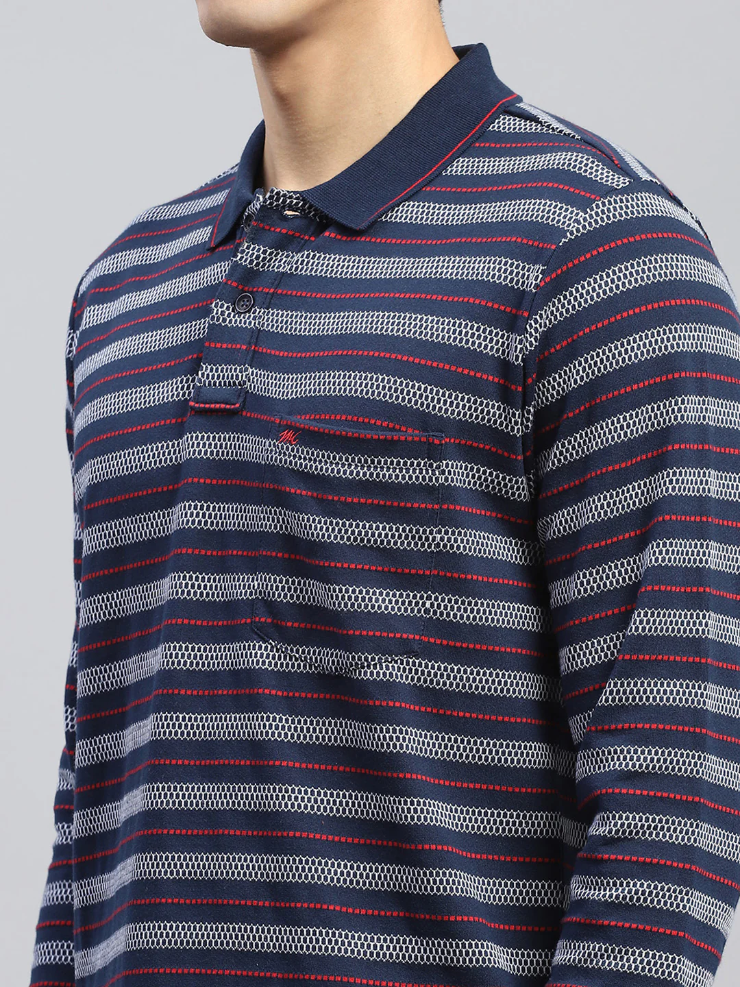 Men Navy Blue Stripe Collar Full Sleeve Winter Tracksuit - Image 6