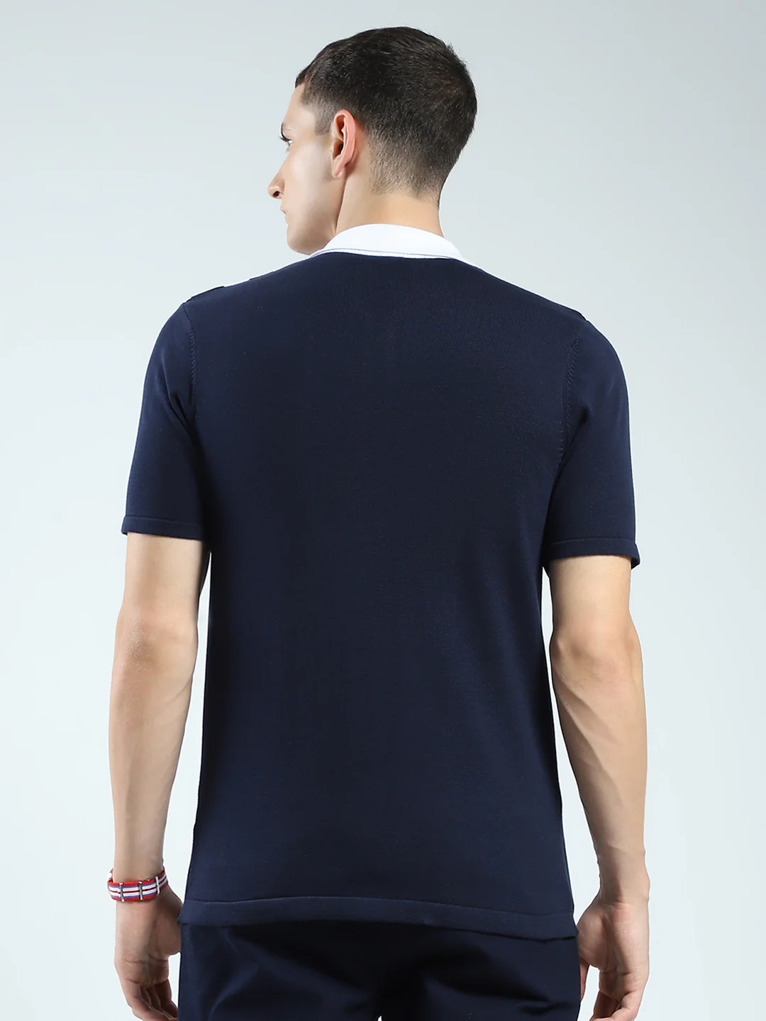 Rock.it Men Navy Blue Stripe Collar Half Sleeve Shirt - Image 5