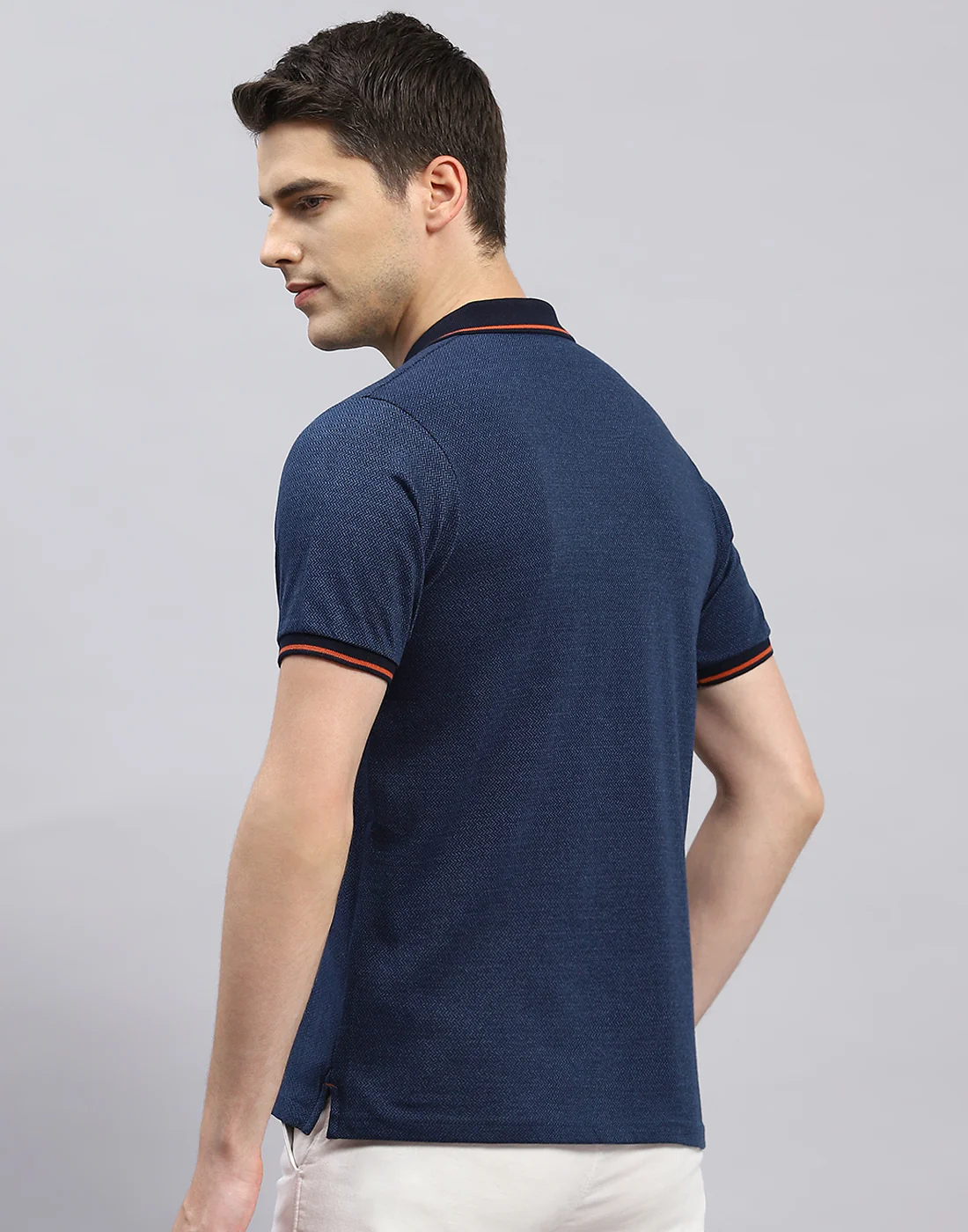 Men Navy Blue Stripe Polo Collar Half Sleeve T-Shirt - Image 5