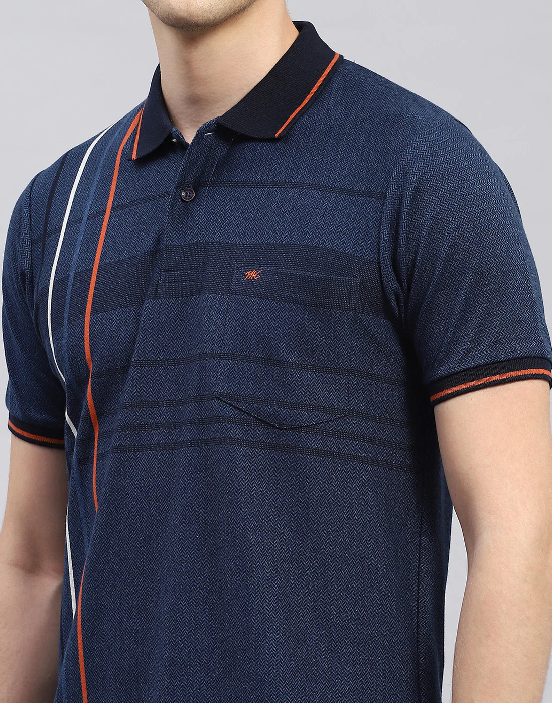 Men Navy Blue Stripe Polo Collar Half Sleeve T-Shirt - Image 6
