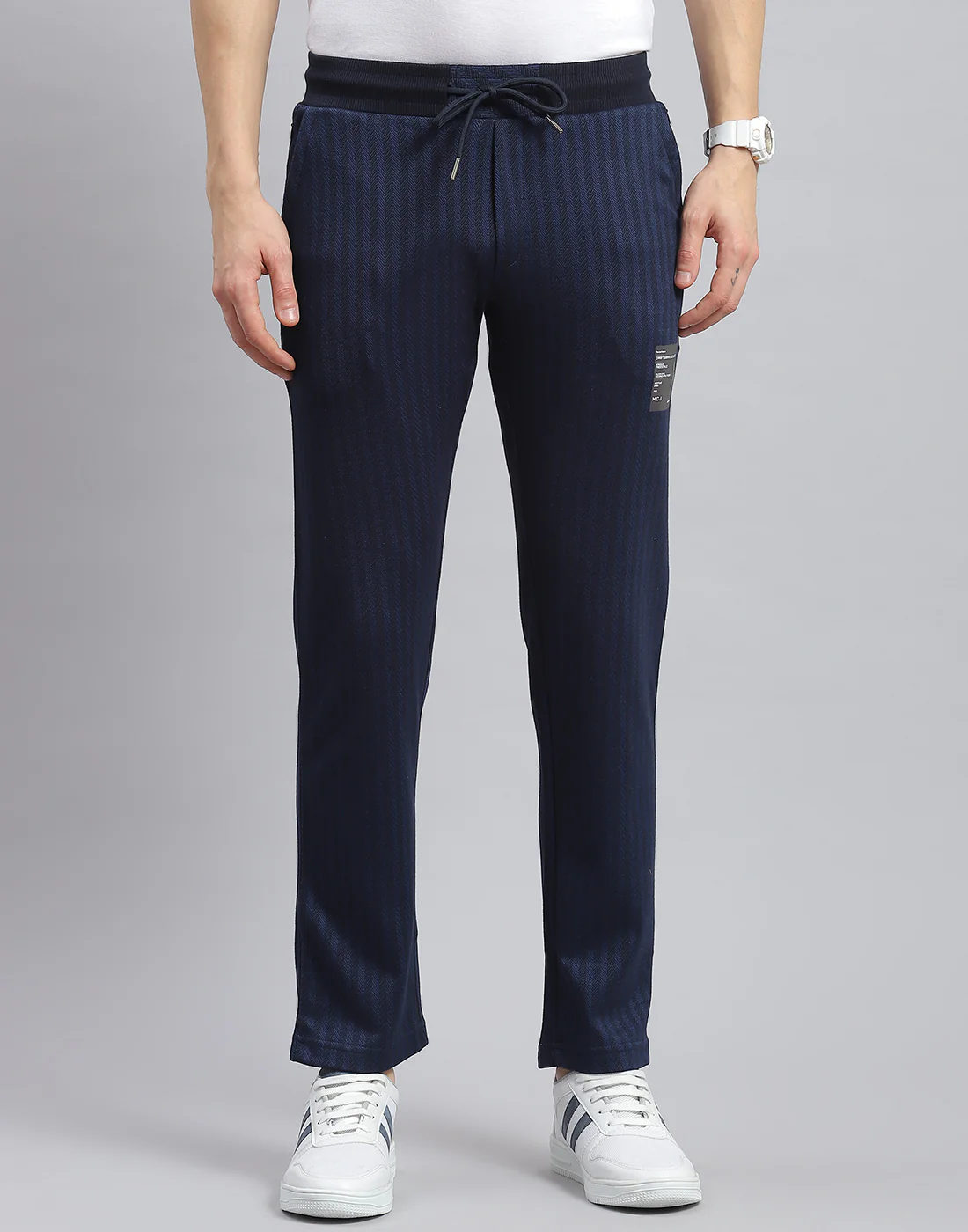 Men Navy Blue Stripe Regular Fit Winter Lower - Image 3