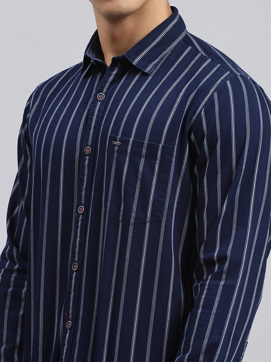 Men Navy Blue Stripe Shirt - Image 6