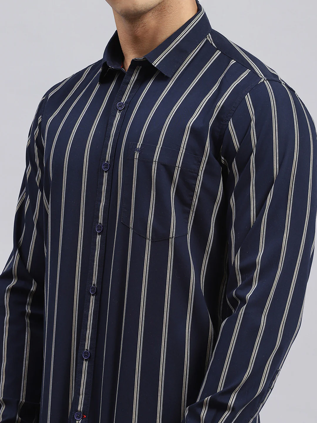 Men Navy Blue Stripe Shirt - Image 6