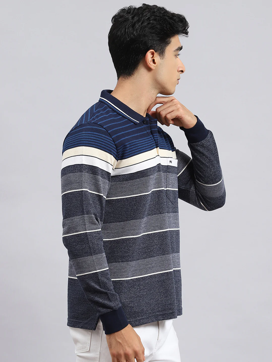 Men Navy Blue Stripe T-Shirt - Image 3