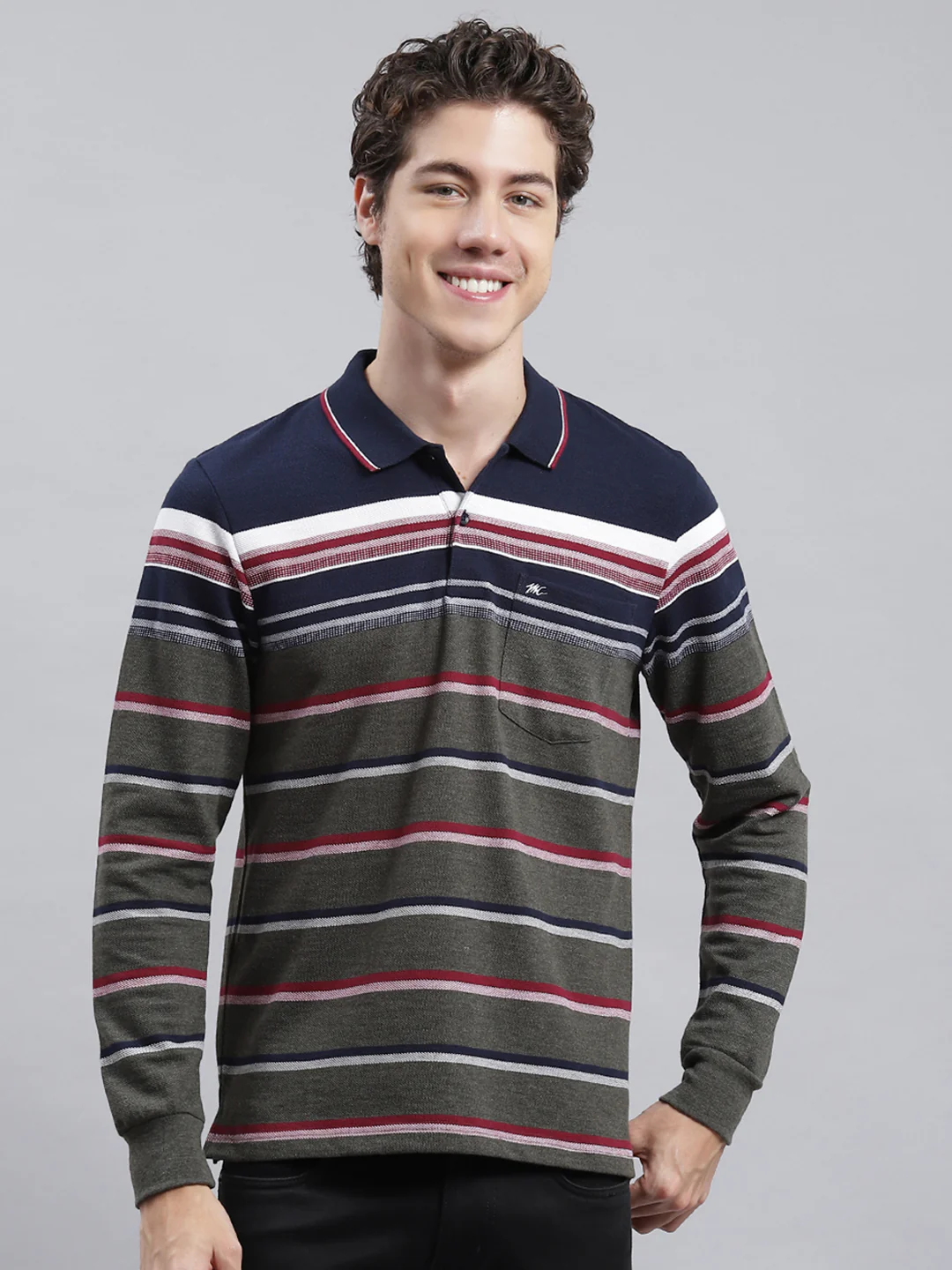 Men Navy Blue Stripe T-Shirt - Image 2