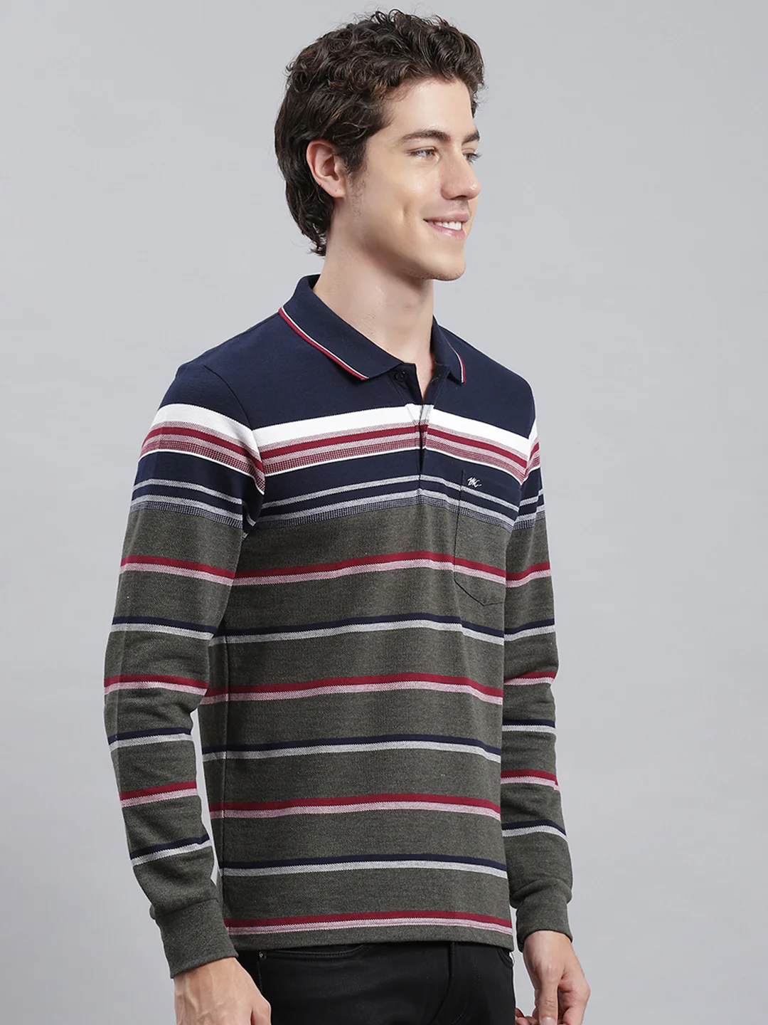 Men Navy Blue Stripe T-Shirt - Image 3