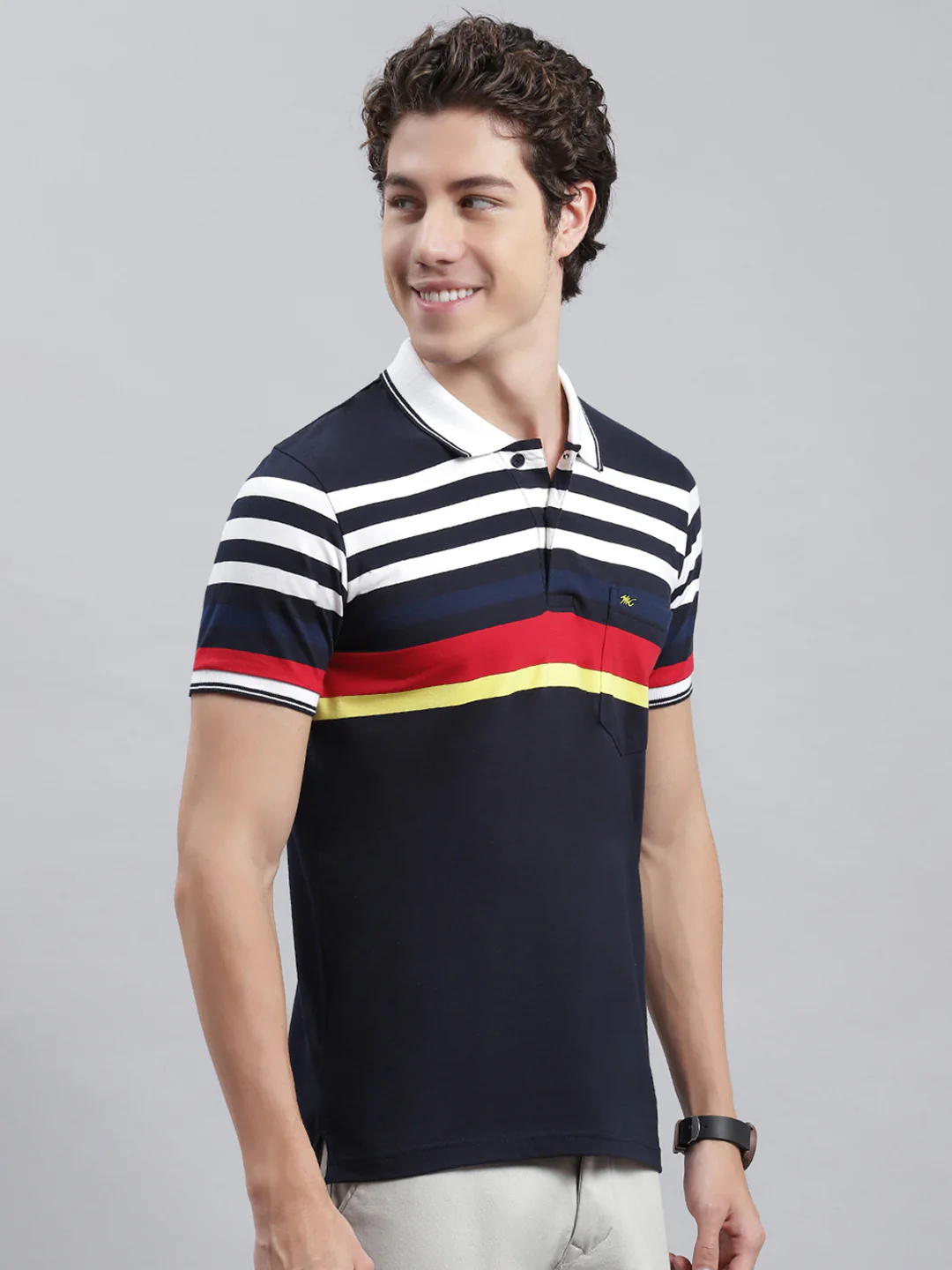 Men Navy Blue Stripe T-Shirt - Image 3