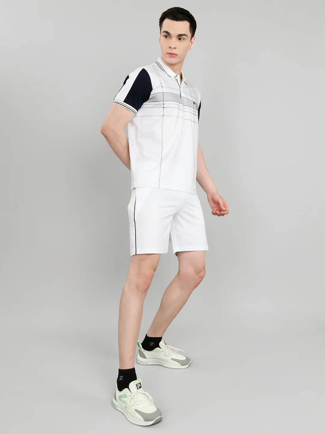 Men Navy Blue & White Self Design Collar Half Sleeve 3 Pc Combo Set - Image 3