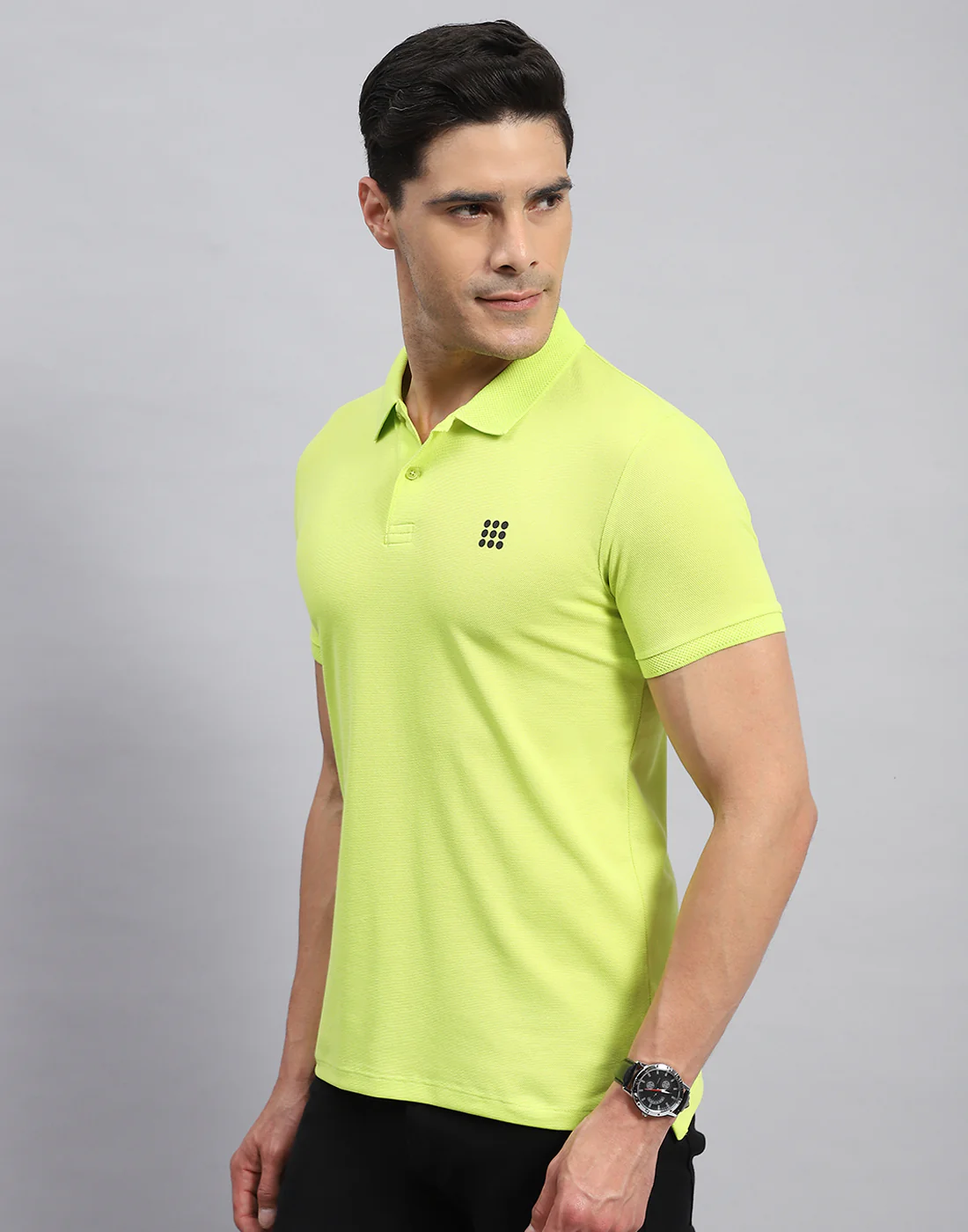 Rock.it Men Neon Green Solid Collar Half Sleeve T-Shirt - Image 3