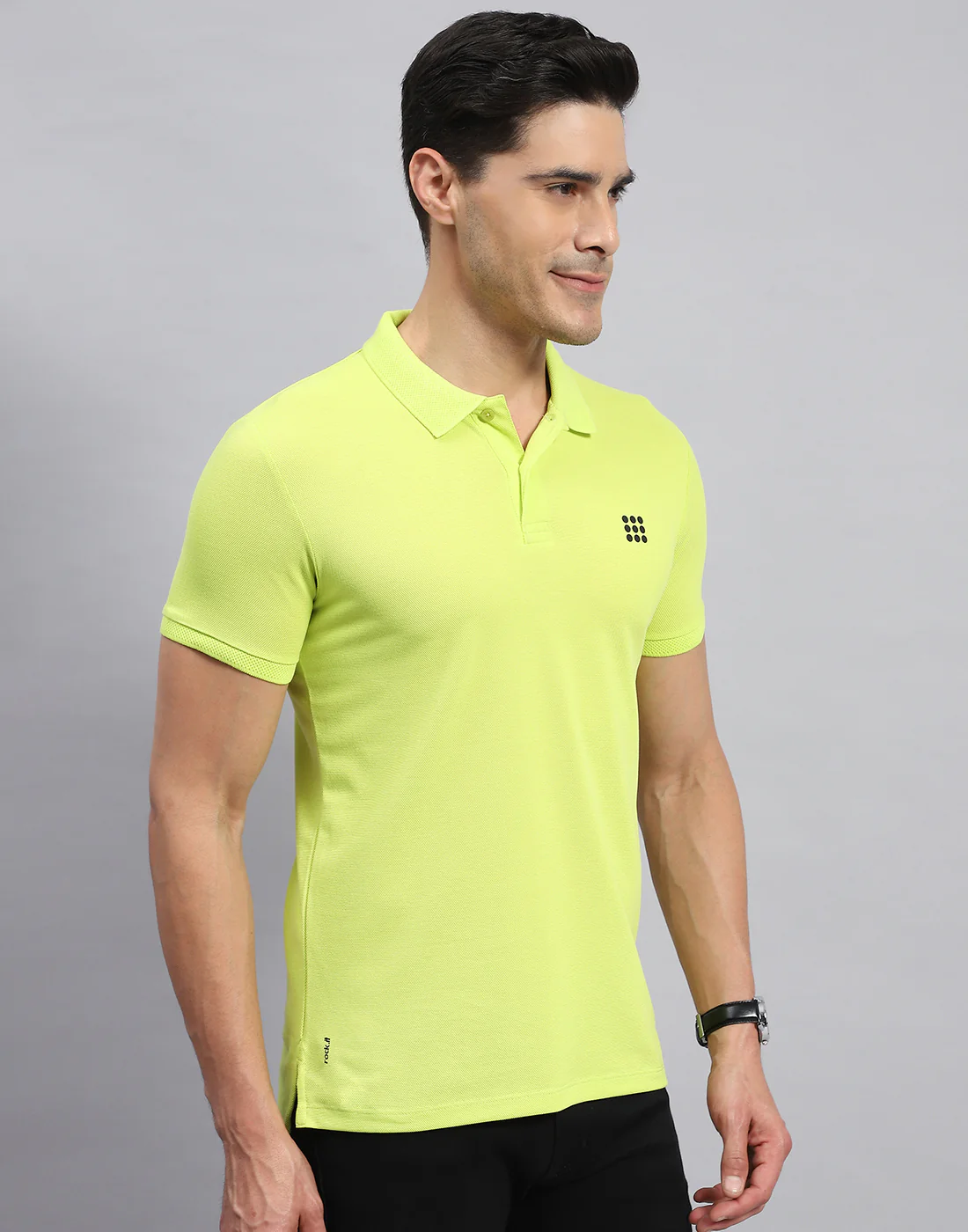 Rock.it Men Neon Green Solid Collar Half Sleeve T-Shirt - Image 4