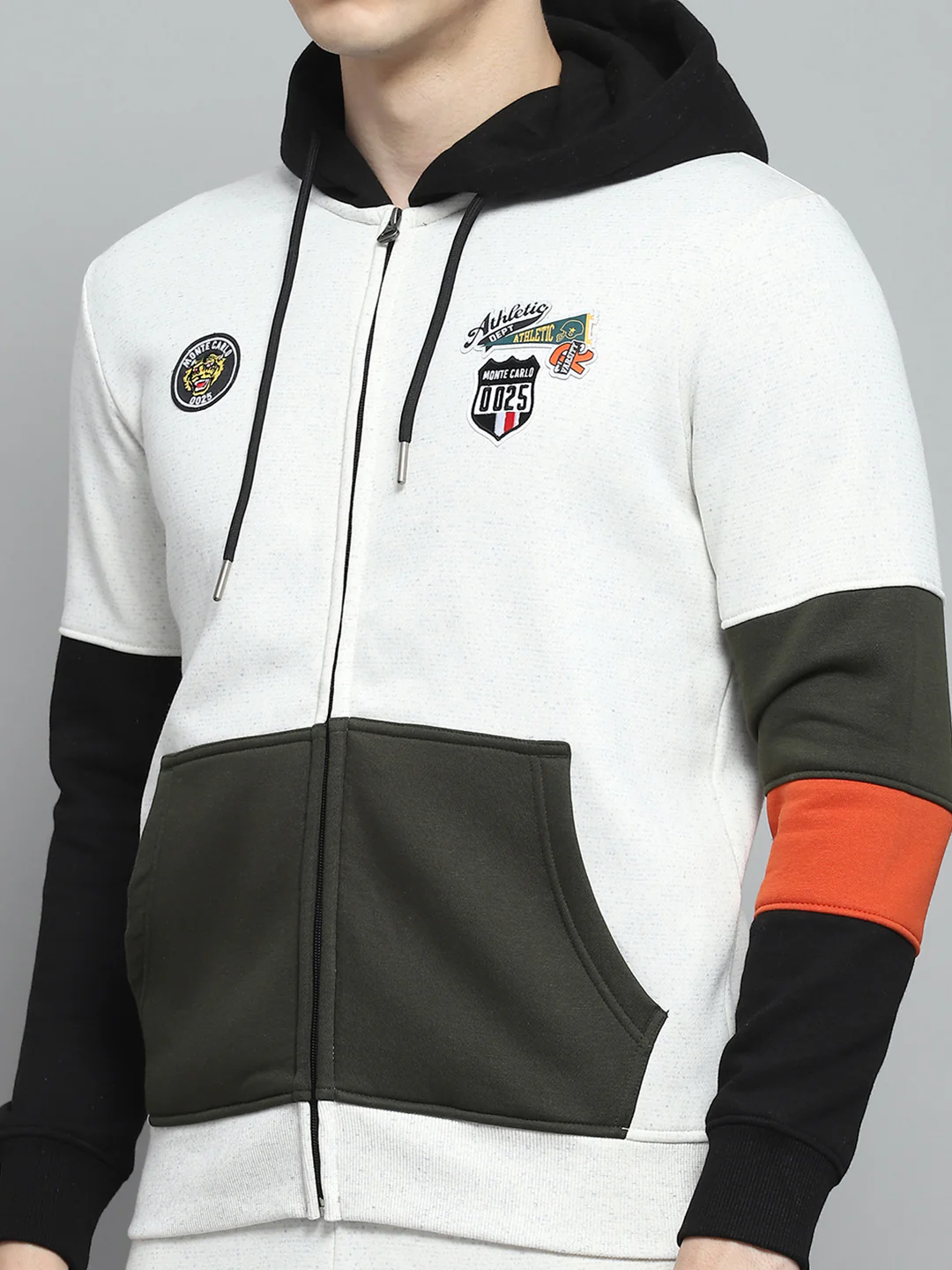 Men Off White & Black Printed Hooded Full Sleeve Winter Tracksuit - Image 6