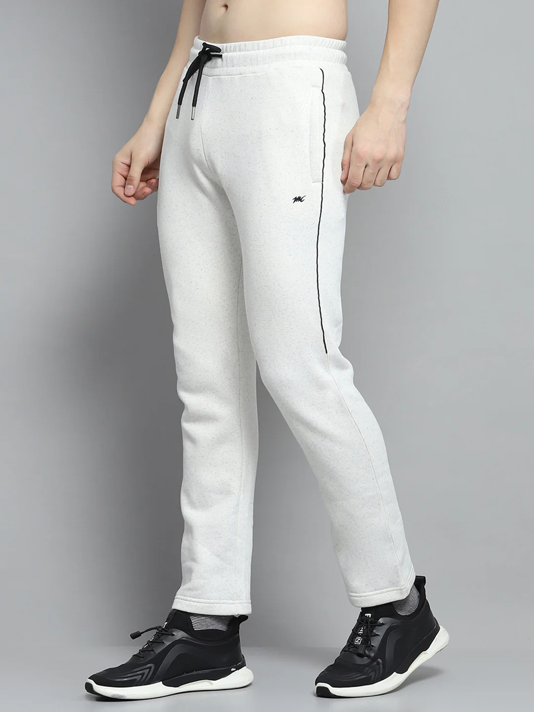 Men Off White & Black Printed Hooded Full Sleeve Winter Tracksuit - Image 7