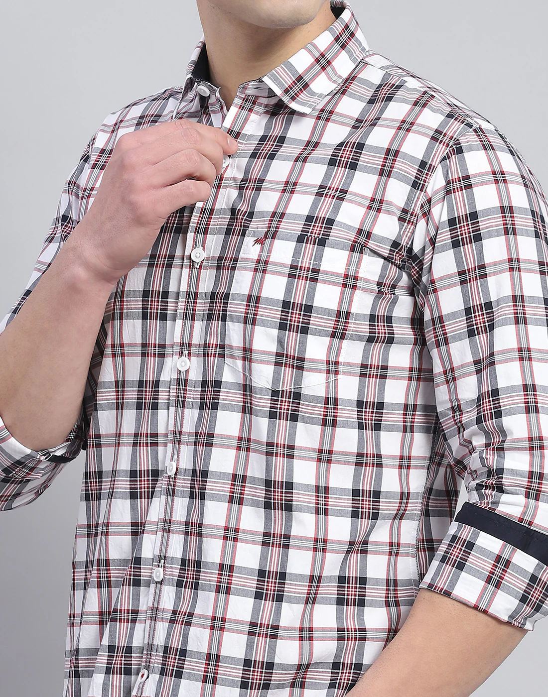 Men Off White Check Collar Full Sleeve Shirt - Image 7
