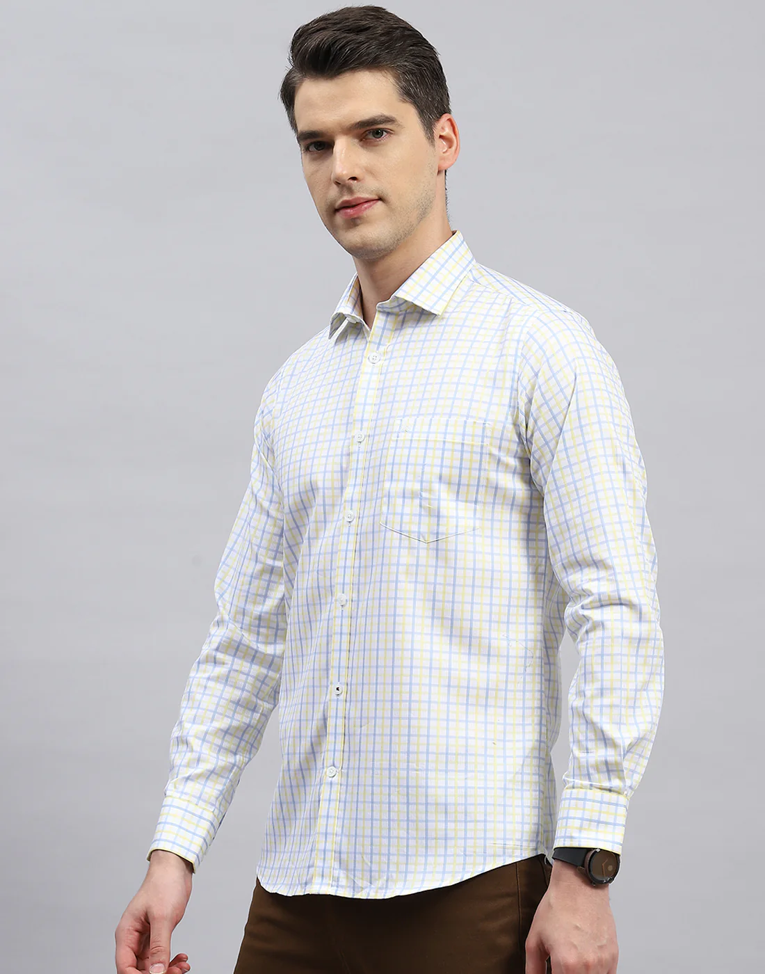 Men Off White Check Collar Full Sleeve Shirt - Image 3