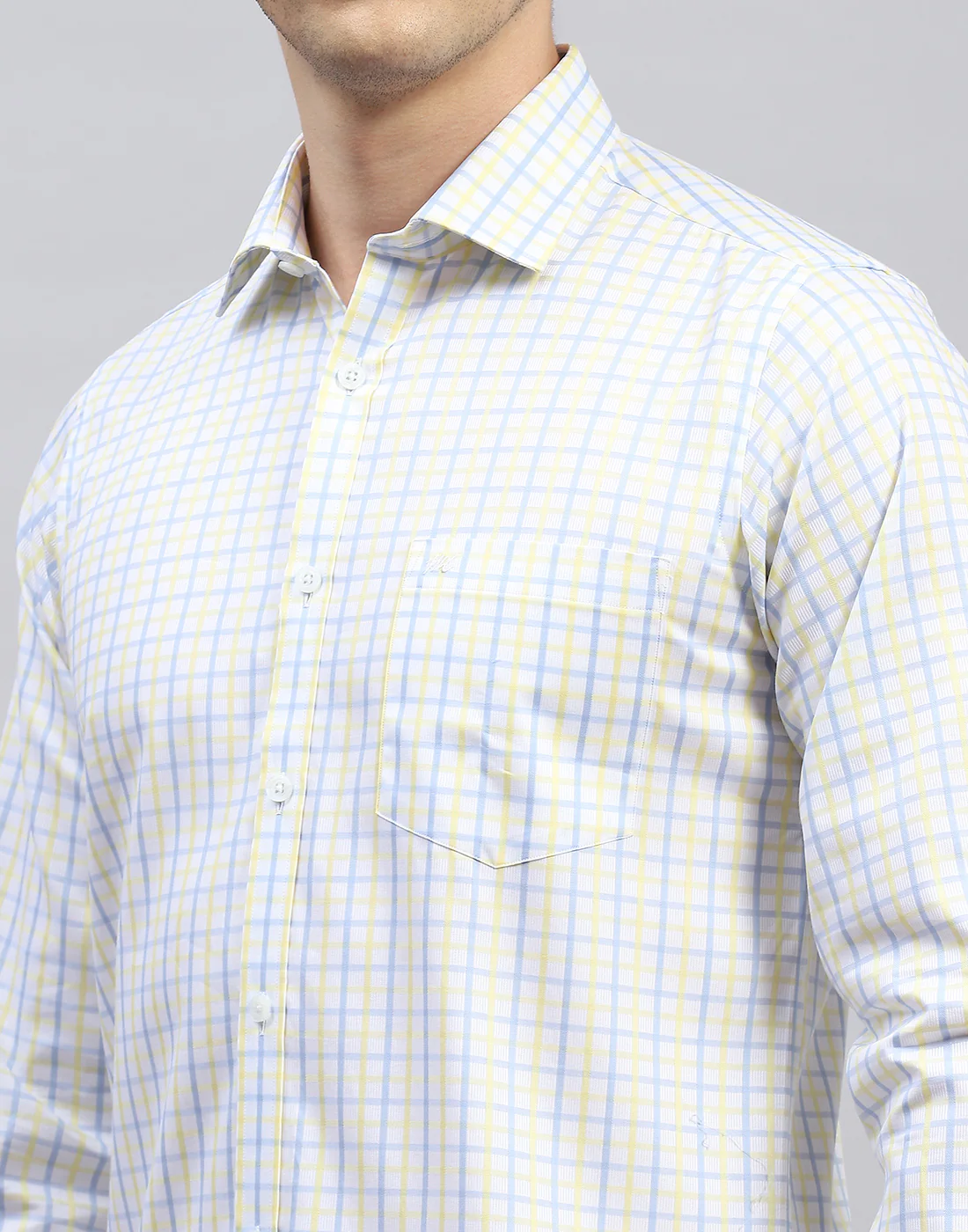 Men Off White Check Collar Full Sleeve Shirt - Image 6