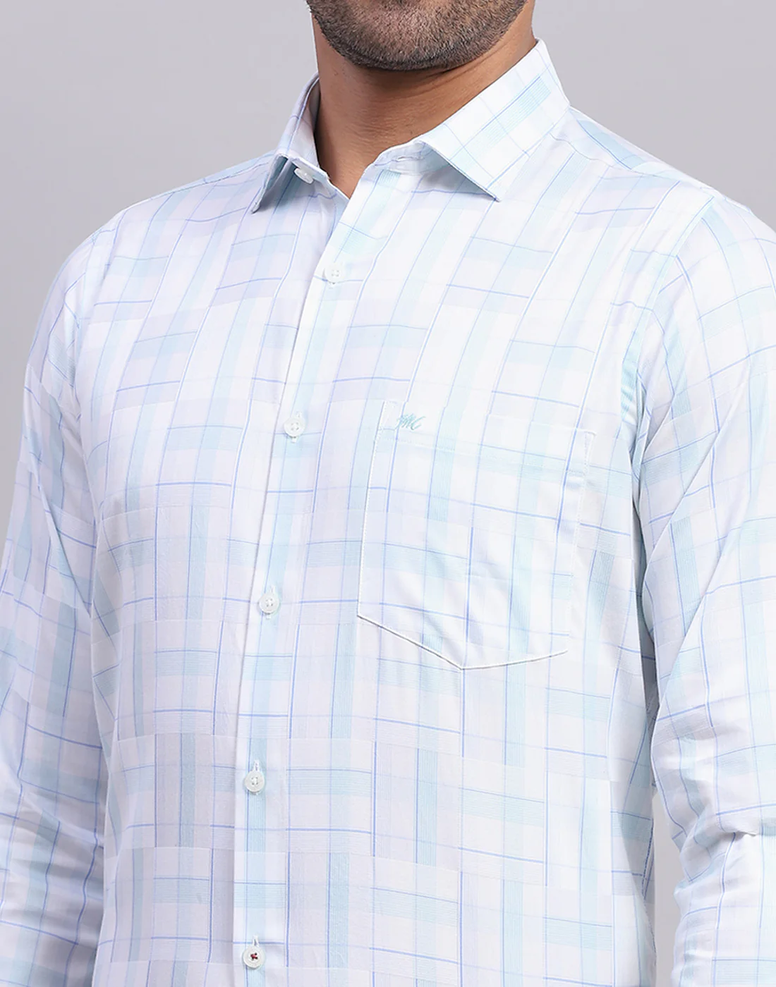 Men Off White Check Collar Full Sleeve Shirt - Image 6