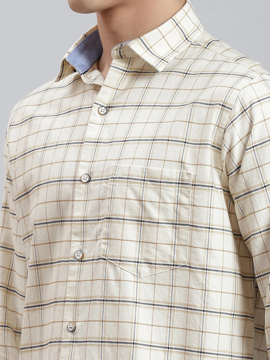 Men Off White Check Collar Full Sleeve Shirts - Image 6