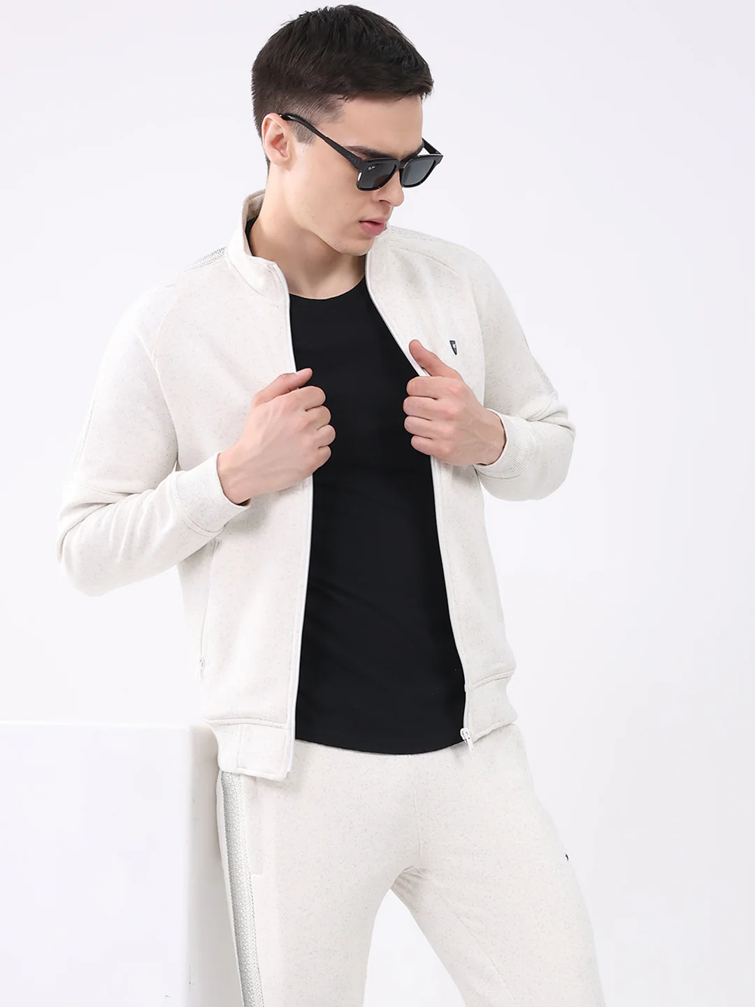 Men Off White Printed Collar Full Sleeve Winter Tracksuit - Image 6
