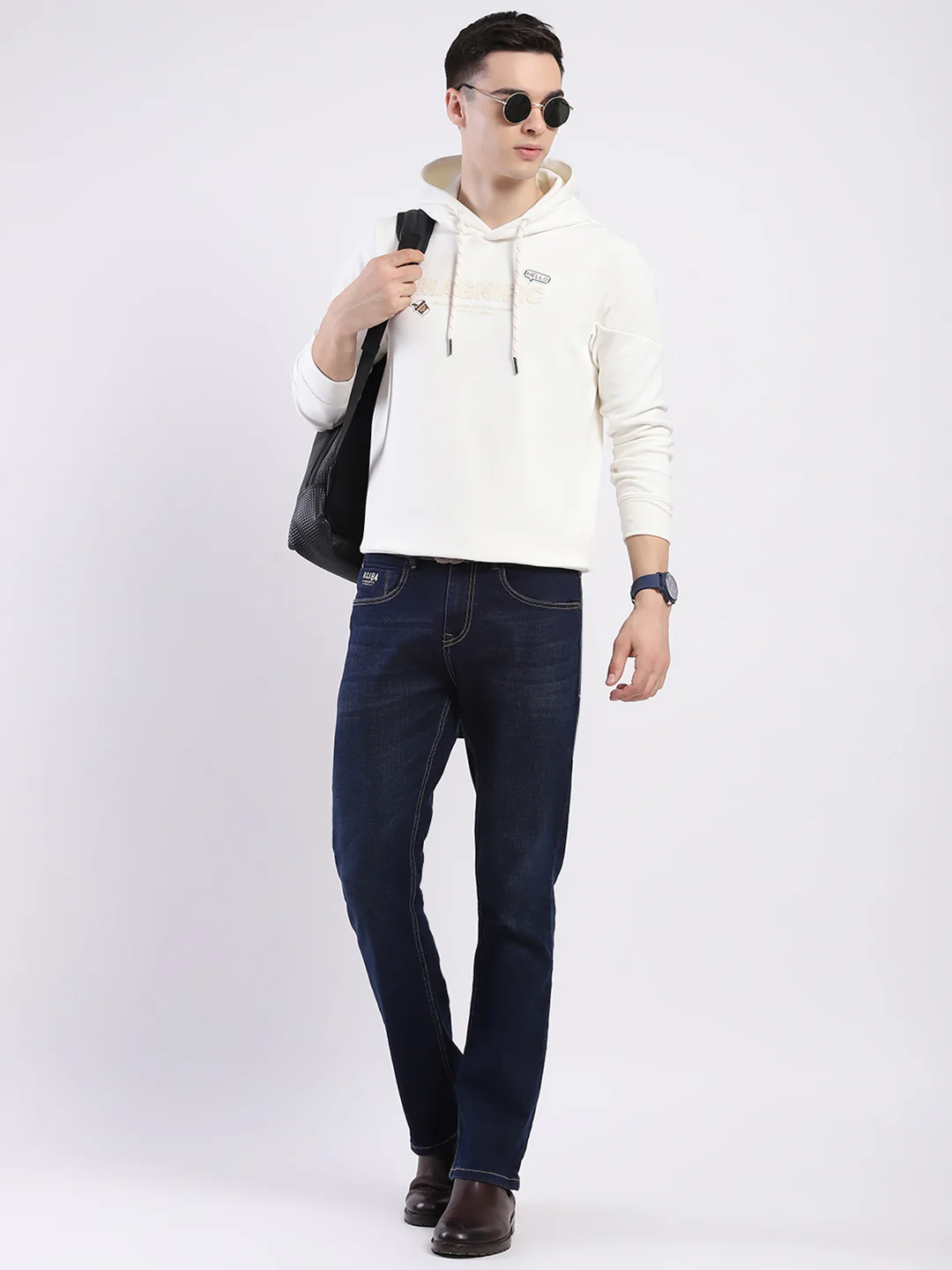 Men Off White Printed Hooded Full Sleeve Sweatshirt - Image 2