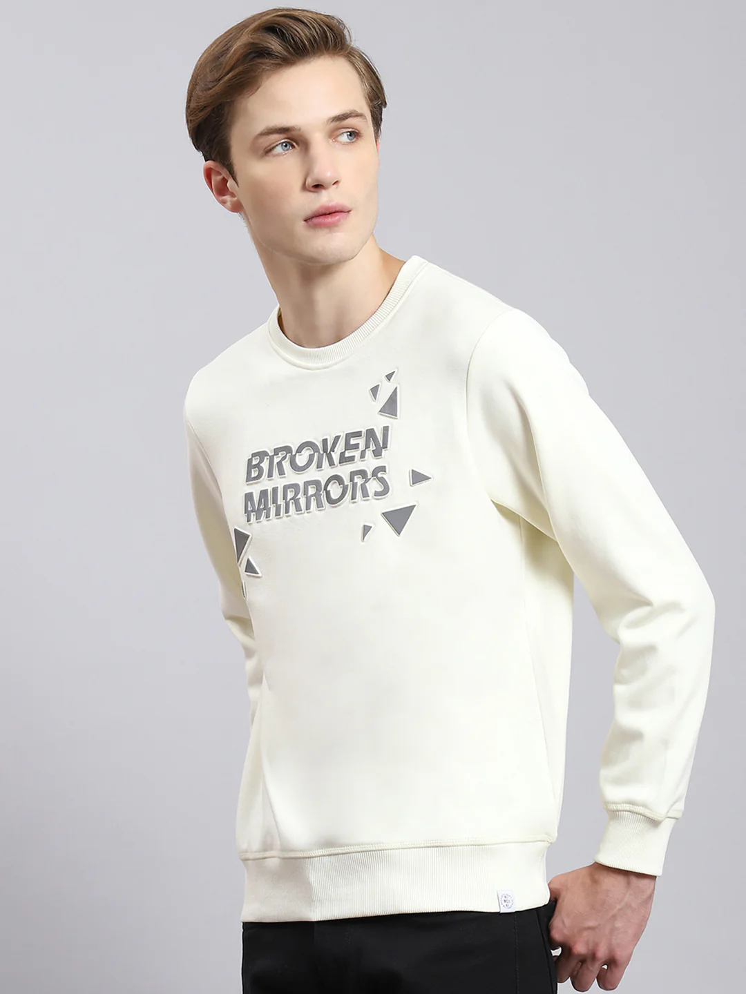 Men Off White Printed Round Neck Full Sleeve Sweatshirt - Image 4
