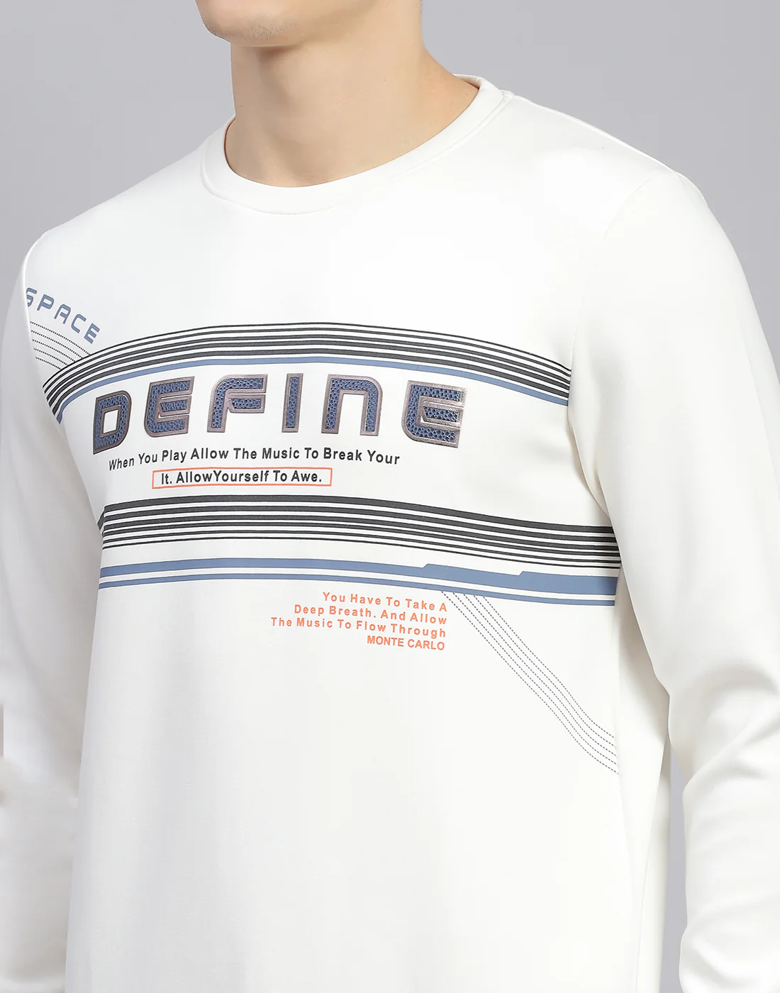 Men Off White Printed Round Neck Full Sleeve Sweatshirt - Image 8