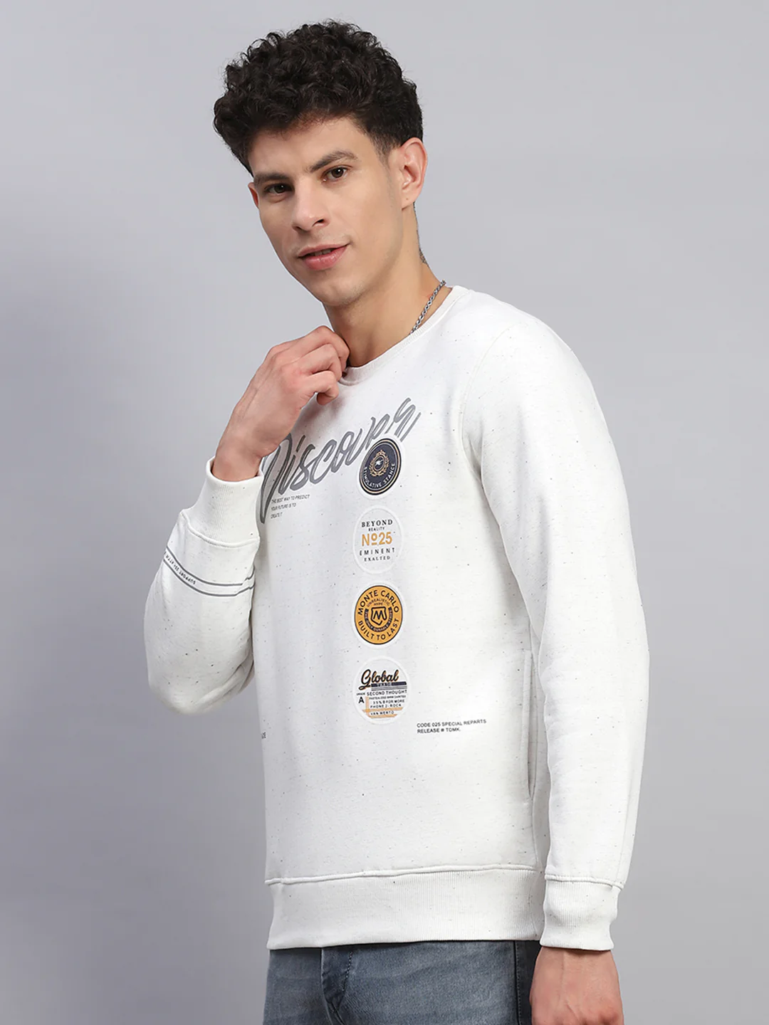 Men Off White Printed Round Neck Full Sleeve Sweatshirt - Image 4
